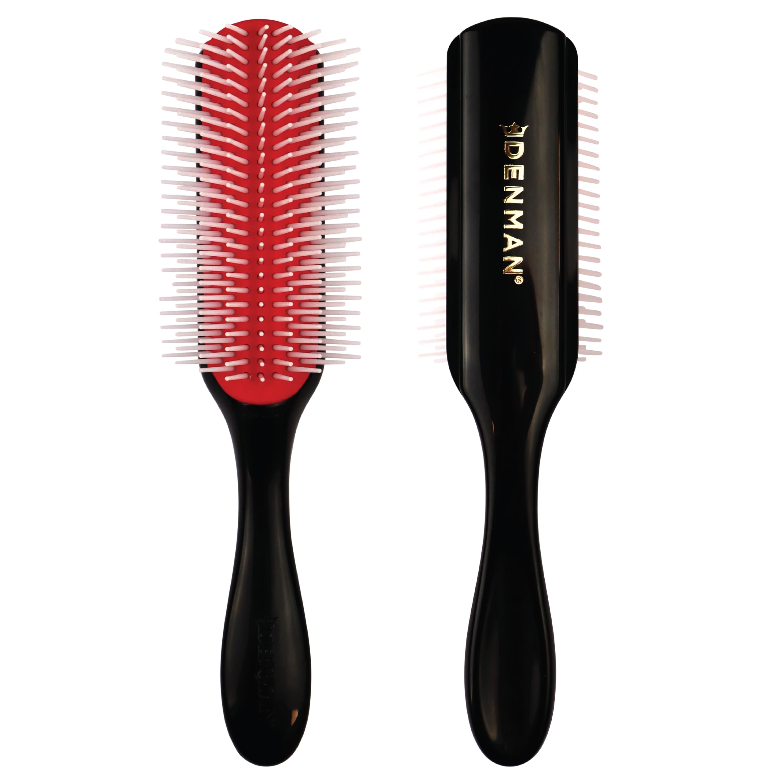 Denman Curly Hair Brush D4 (Black & Red) 9 Row Styling Brush for Styling, Smoothing Longer Hair and Defining Curls - For Women and Men