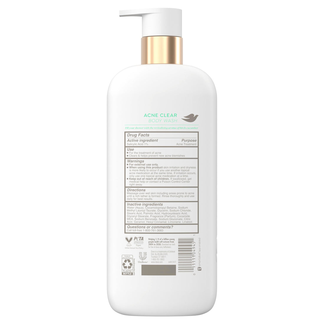 Dove Body Wash Acne Clears & helps prevent acne 1% clearing salicylic acid acne treatment 18.5 oz