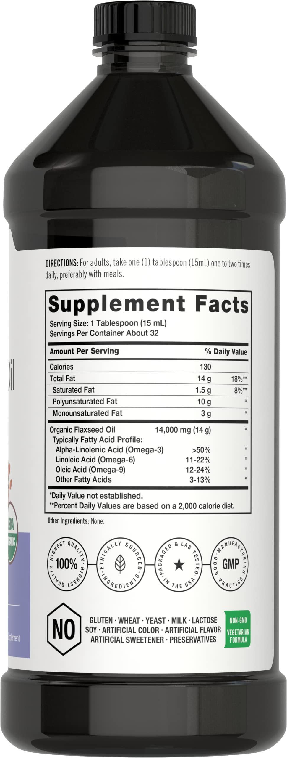 Horbäach Organic Flaxseed Oil | 3 Pack | 16 fl oz Each | Cold Pressed | with Omega 3, 6, 9 | Vegetarian, Non-GMO, Gluten Free Liquid