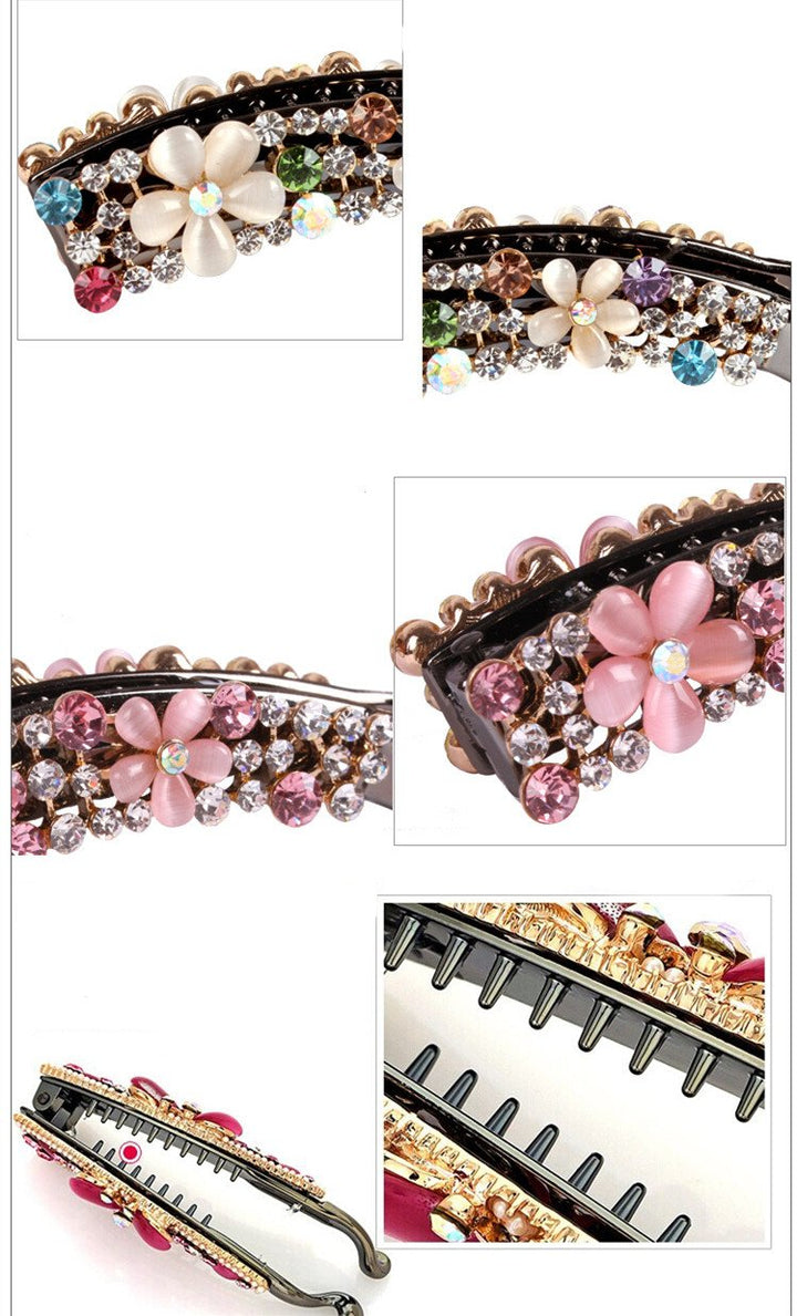 Casualfashion Sparkly Cryrstal Rhinestone Banana Hair Clips Comb for Lady Women Ponytail Holder (Blue)
