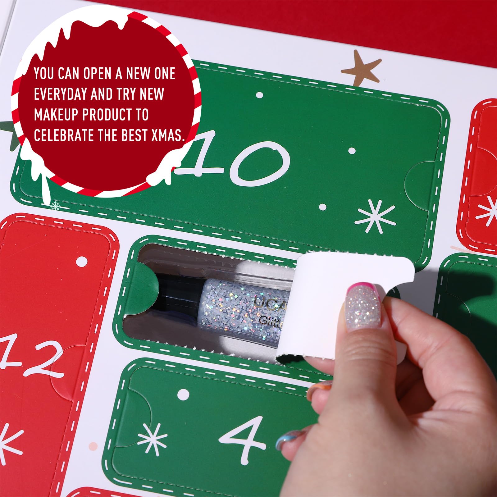 UCANBE Makeup Advent Calendar 2024, 12 Days Christmas Countdown Calendar Surprise Gift Kit, Xmas Holiday Festival Cosmetic Starter Makeup Set with 12 Beauty Boxes for Women Teens Girls