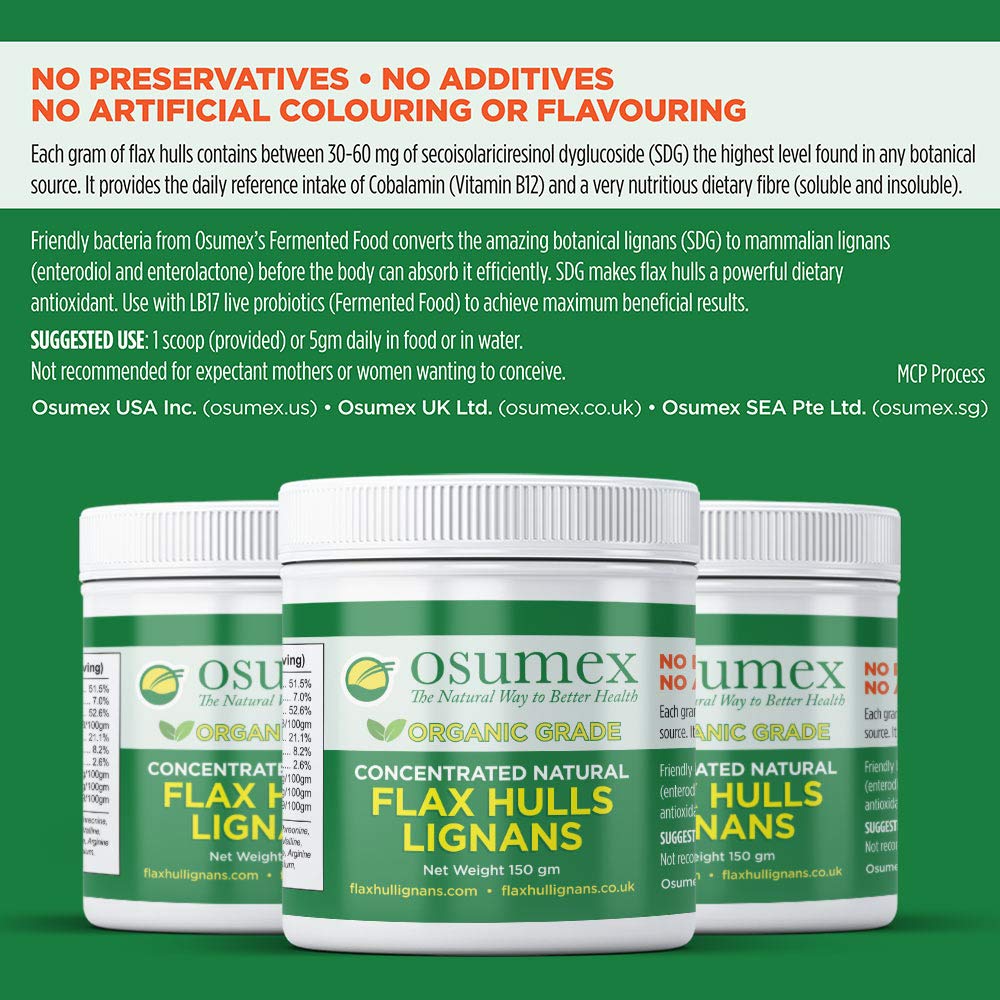 Osumex Flax Seed Hull Powder 150g - Flax Seeds Organic High in Lignan SDG for Digestion, Natural Concentrate Flaxseed Shells Only No Flaxseed Oil or Seeds Added, Smoothie Seeds for Daily Nutrition