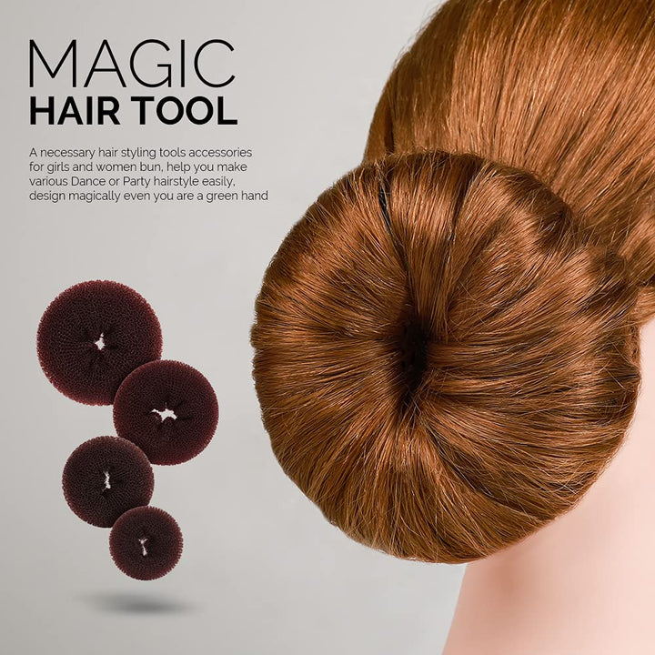 Hair Donut Bun Maker, FANDAMEI Girls Hair Styling kit with 20 Pieces Invisible Hair Nets for Bun, 4pcs Donut Bun Maker, 5 pieces Hair Elastic Bands, 20 pieces Hair Bobby Pin