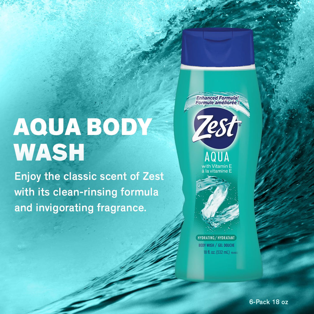 ZEST BODYWASH AQUA 18 OZ (Pack of 6)
