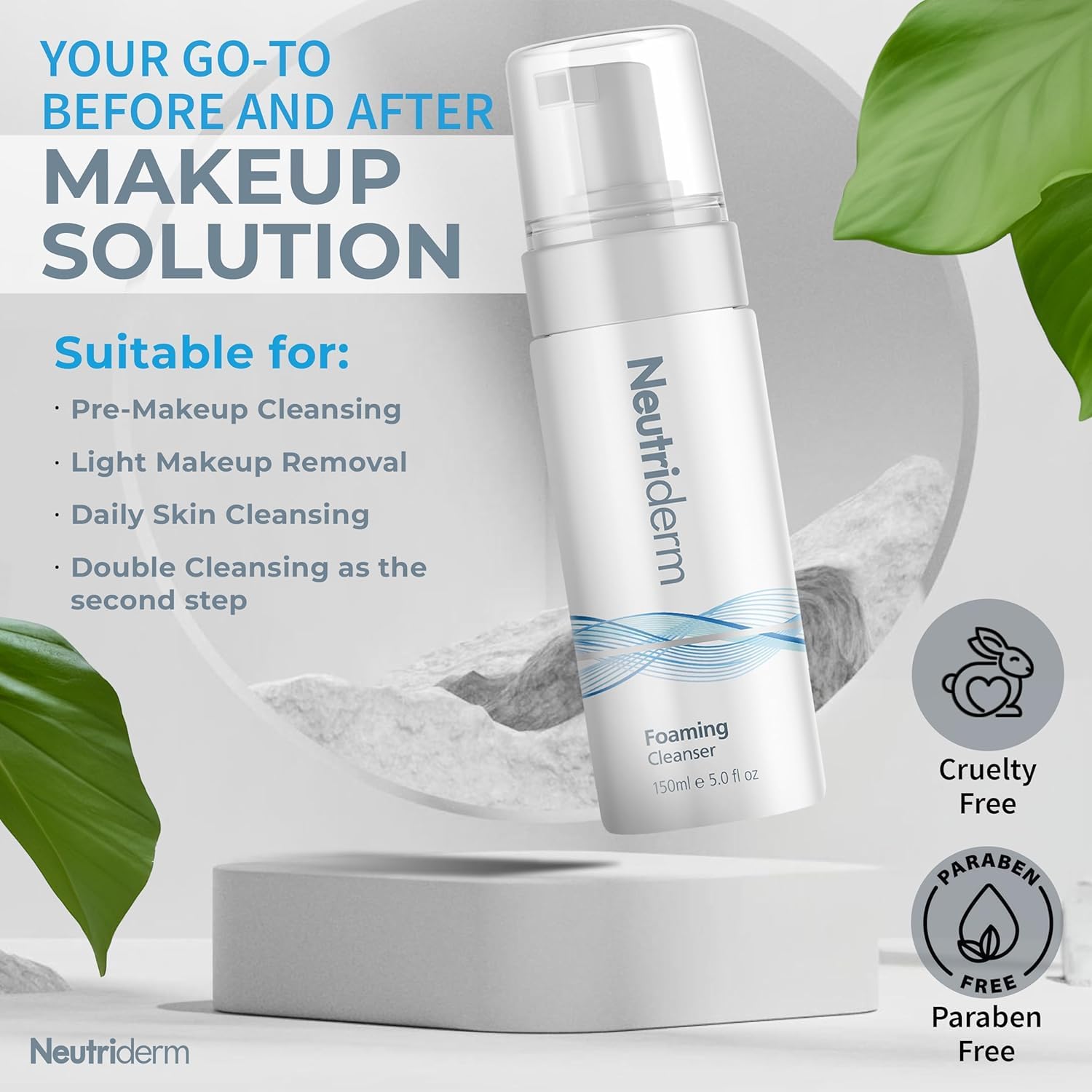 NEUTRIDERM Foaming Cleanser - Hydrating Face Wash with Niacinamide, Panthenol and Vitamin C, Removes Makeup, Deep Cleans Pores, Gently Brightens and Refreshes for All Skin Types, 150ml / 5 fl oz