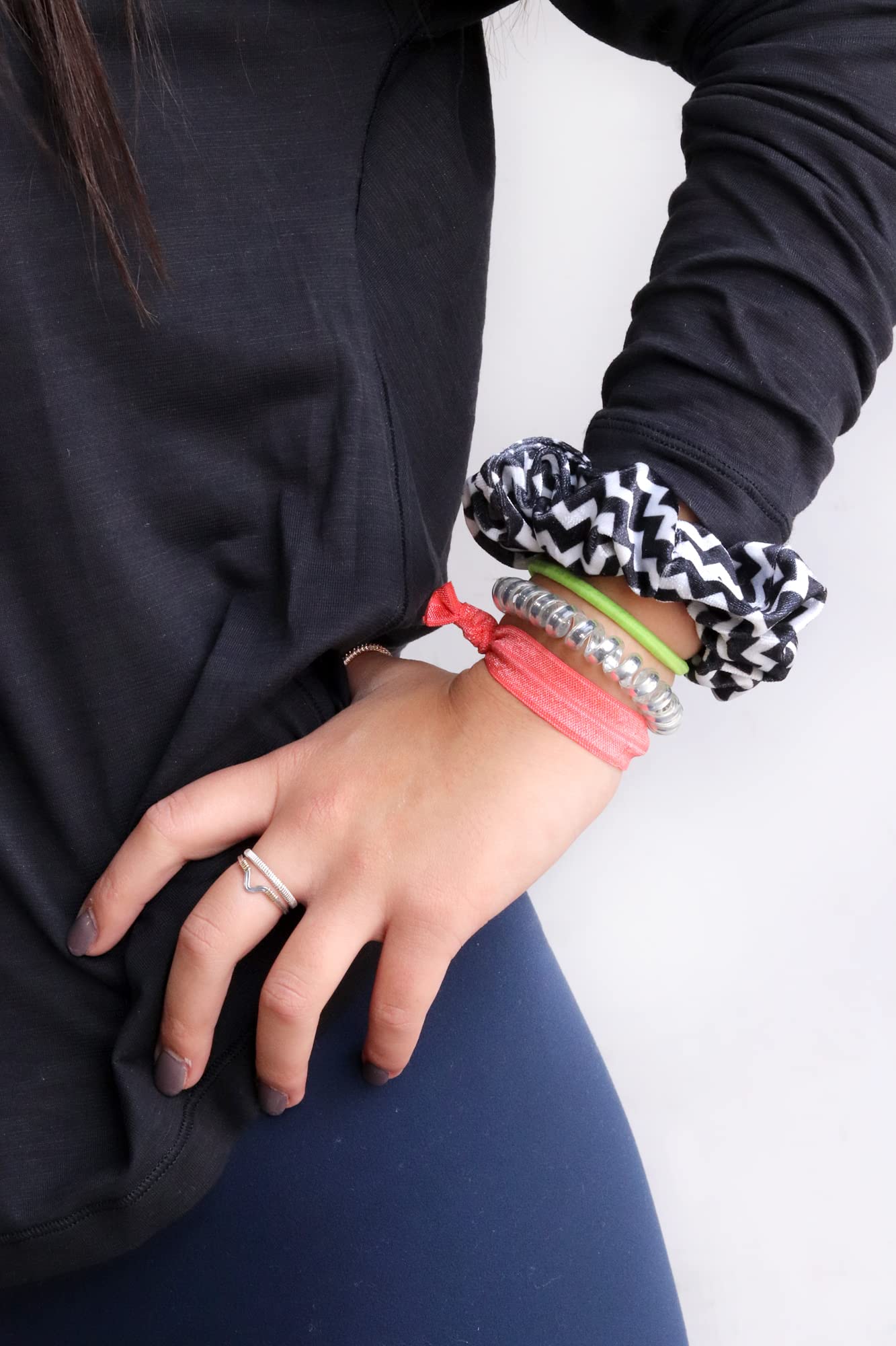 Kenz Laurenz 100 Hair Ties No Crease Ribbon Elastics Ouchless Ponytail Holders Hair Bands (100 Hair Ties--Black)