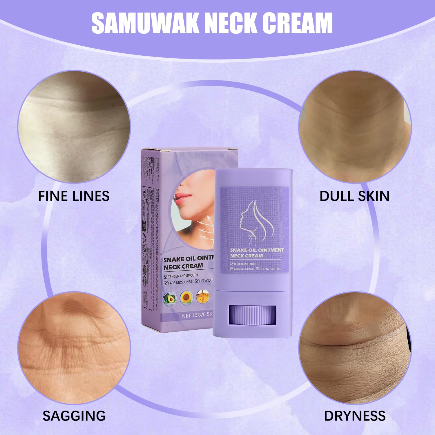 2Pcs Samuwak Neck Care Stick, Samuwak Neck Cream, Neck Care Cream, Neck Firming Stick, Skin Care Moisturizer Face Cream, Lifting Firming Neck Cream