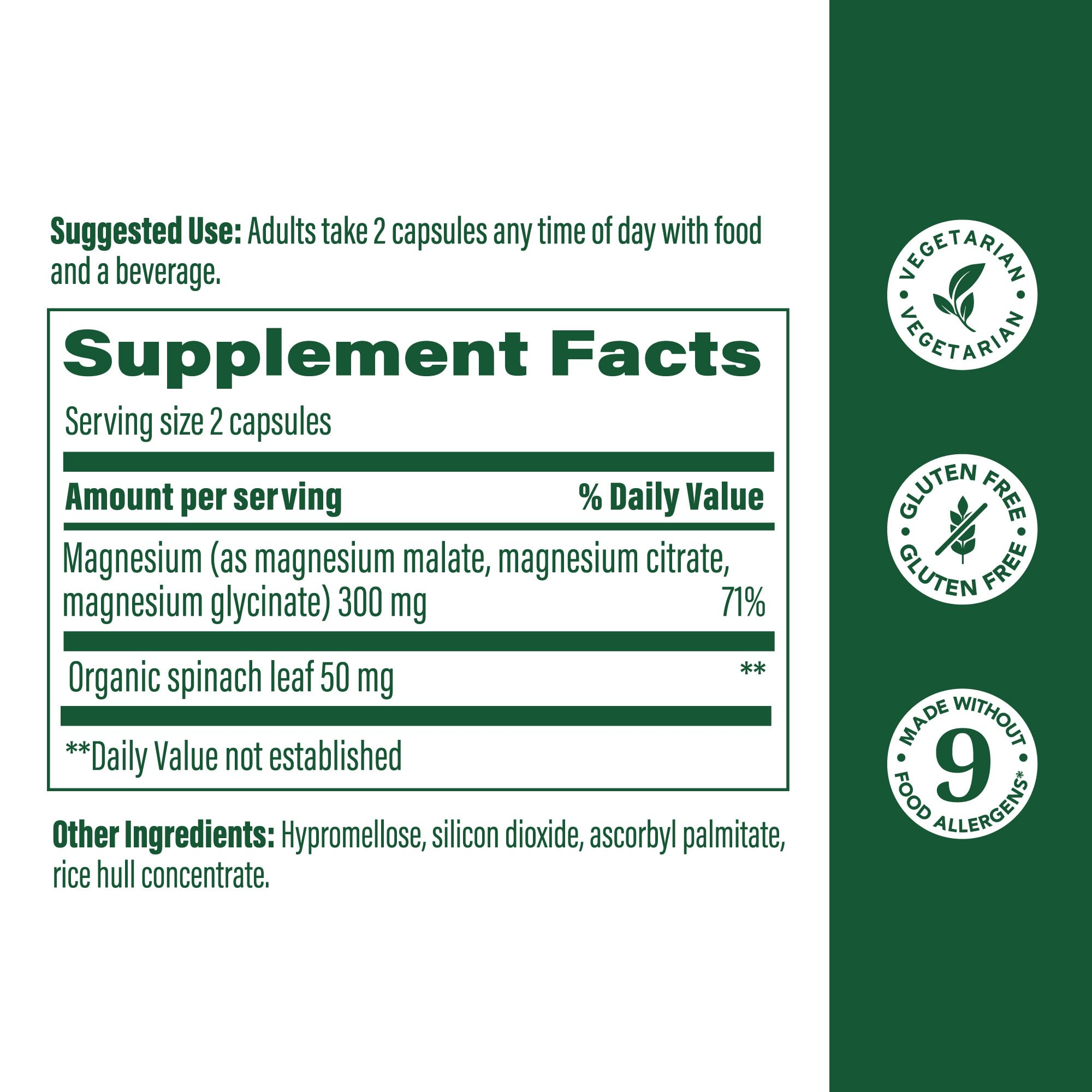 MegaFood Magnesium 300 mg - Highly absorbable Blend of Magnesium Glycinate, Magnesium Citrate & Magnesium Malate to Help Support Heart, Nerve Health and Relaxation - 120 Capsules (60 Servings)