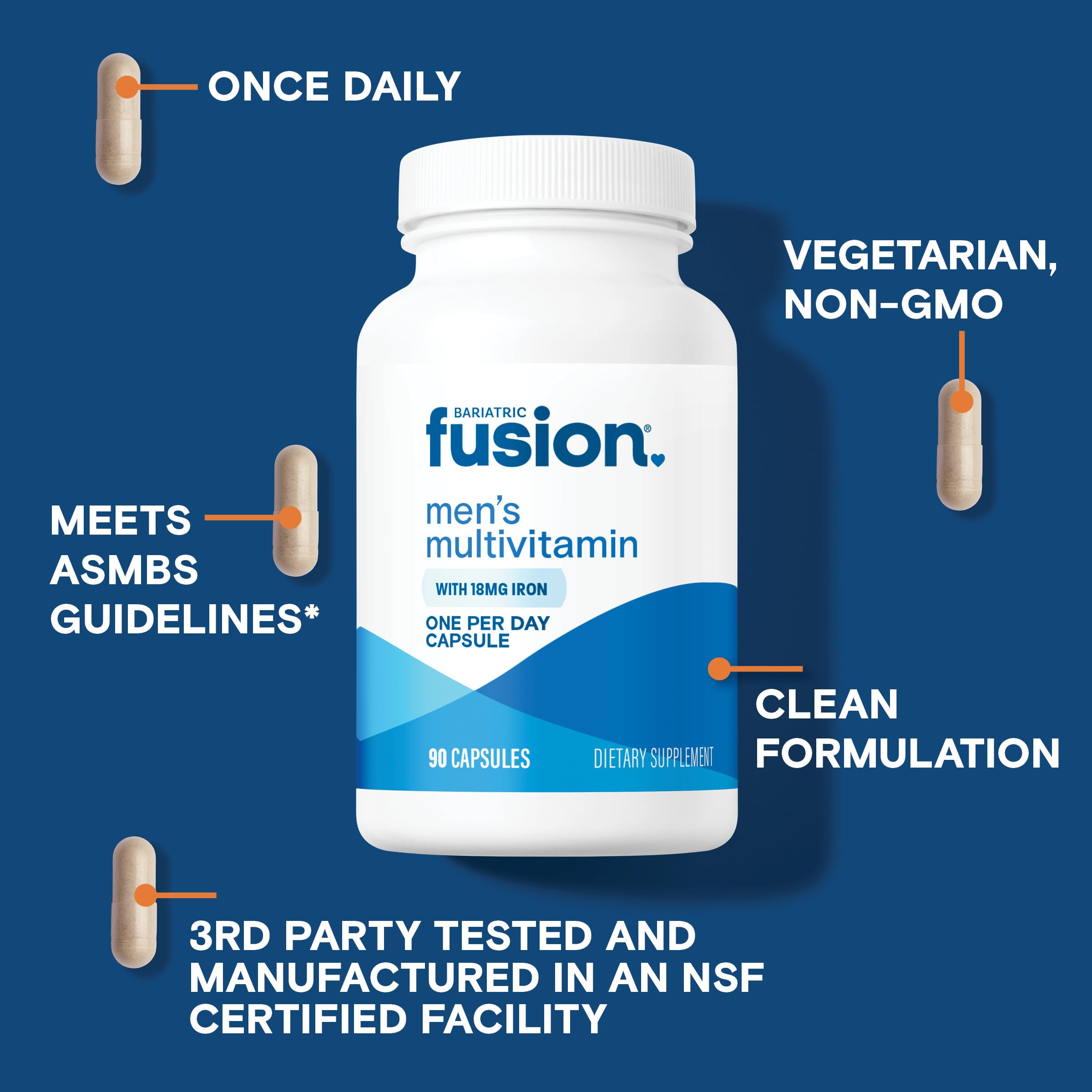 Bariatric Fusion One Per Day Bariatric Multivitamin with Iron for Men | with Prostate and Heart Support Vitamins* | Gastric Bypass and Sleeve Gastrectomy | 90 Capsules | 3 Month Supply