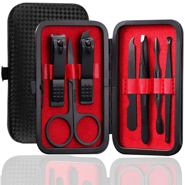 Pedicure Manicure Kit 19 in 1 Manicure Set Professional Sharp Nail Clippers Stainless Steel Cutter & Vibrissac Scissors for Men & Women Fingernails & Toenails with Superb Case (Red_7 pieces)
