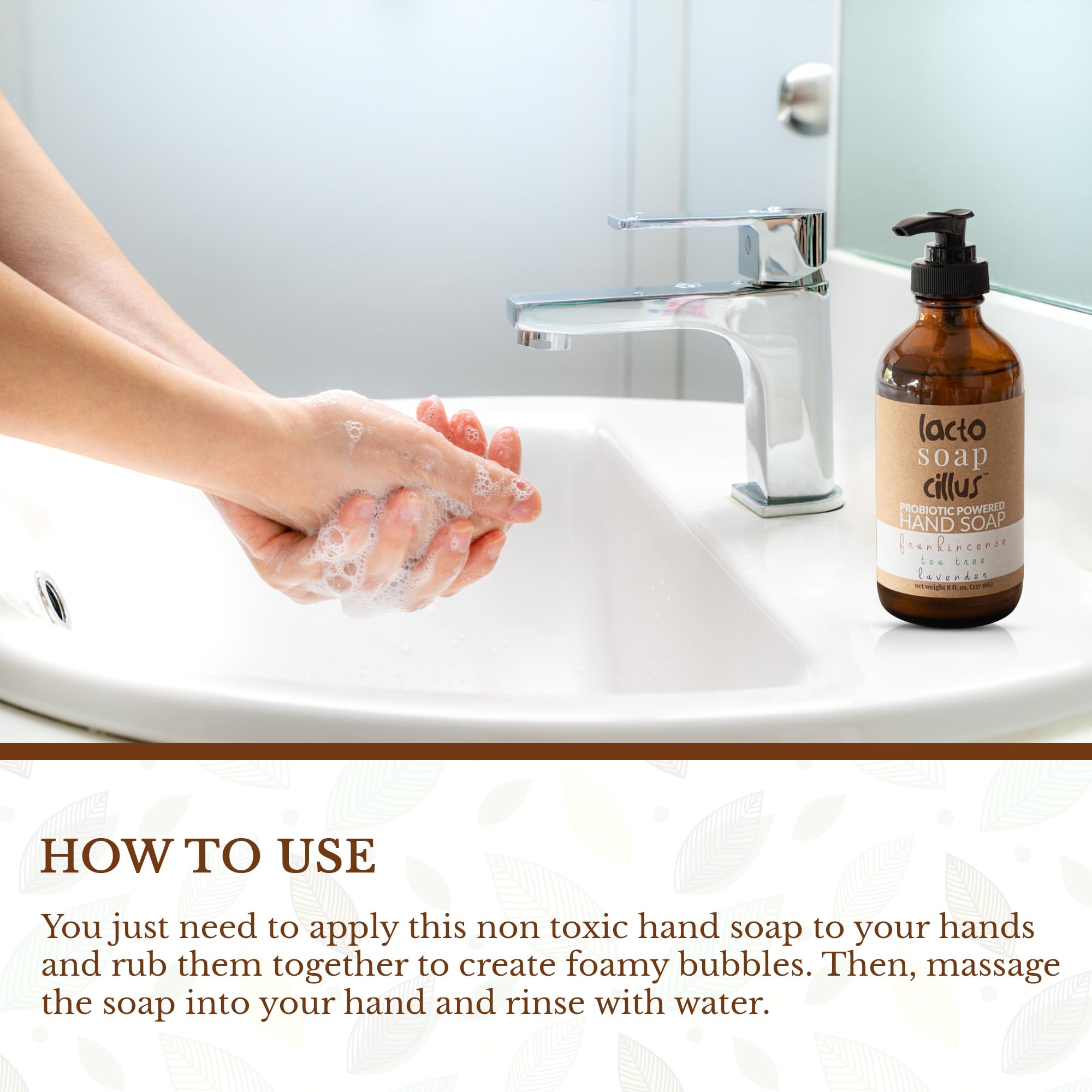 Elemental Wellness, Liquid Hand Soap - Lactosoapcillus Probiotic Soap - Natural, Vegan, and Moisturizing Hand Soap - Frankincense, Tea Tree & Lavender Essential Oil Scent - Palm Oil Free (8 fl oz)