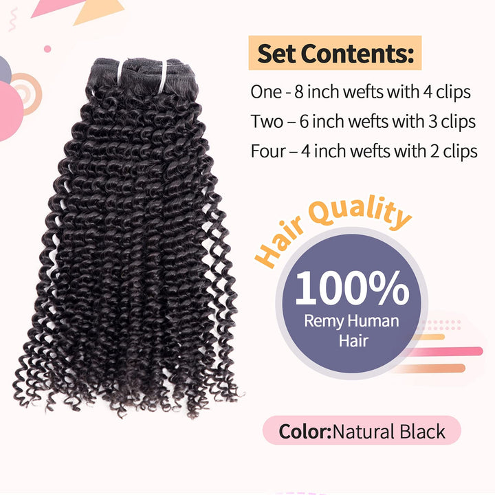 Vanalia Kinki Curly Clip Hair Extensions Double Wefted Natural Black 100% Remy Human Hair 120 Gram 7 Pieces 18 Clips for African American Black Women Kinky Curly 16 Inch: 16 Inch, Kinky Curly