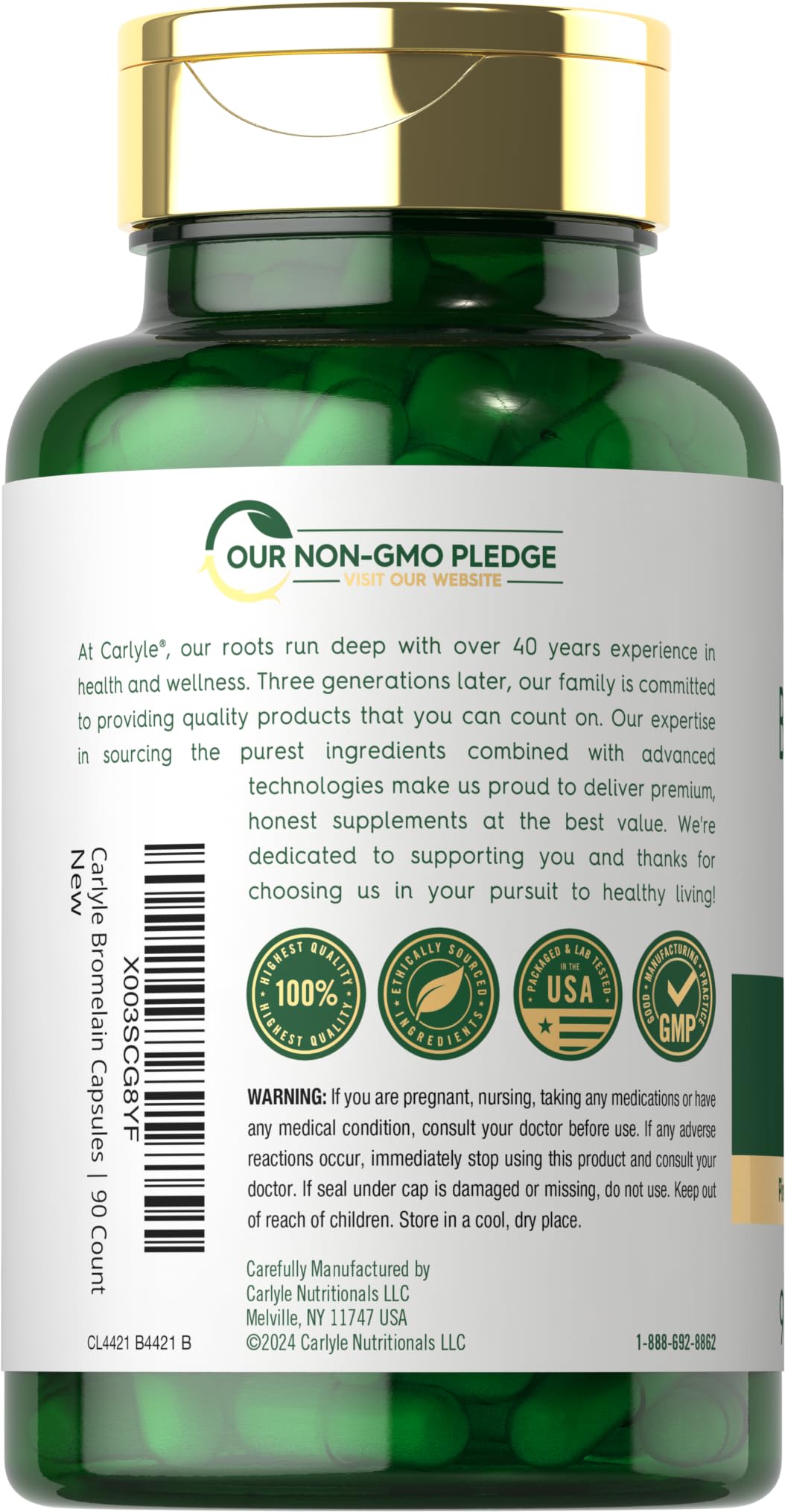 Carlyle Bromelain 1700 mg | 90 Capsules | Pineapple Enzyme Supplement | Non-GMO and Gluten Free
