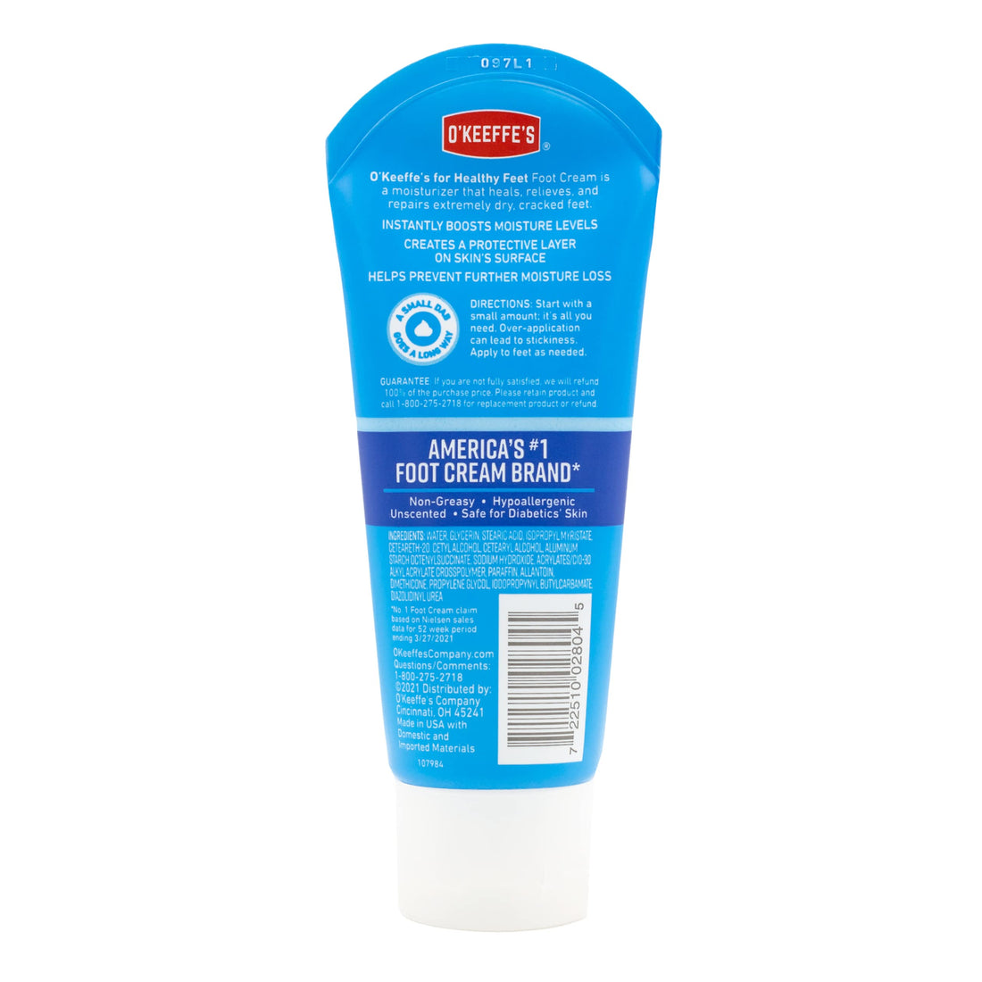 O'Keeffe's for Healthy Feet Foot Cream; Guaranteed Relief for Extremely Dry; Cracked Feet; Clinically Proven to Instantly Boost Moisture Levels; 3.0 Ounce Tube; (Pack of 1)