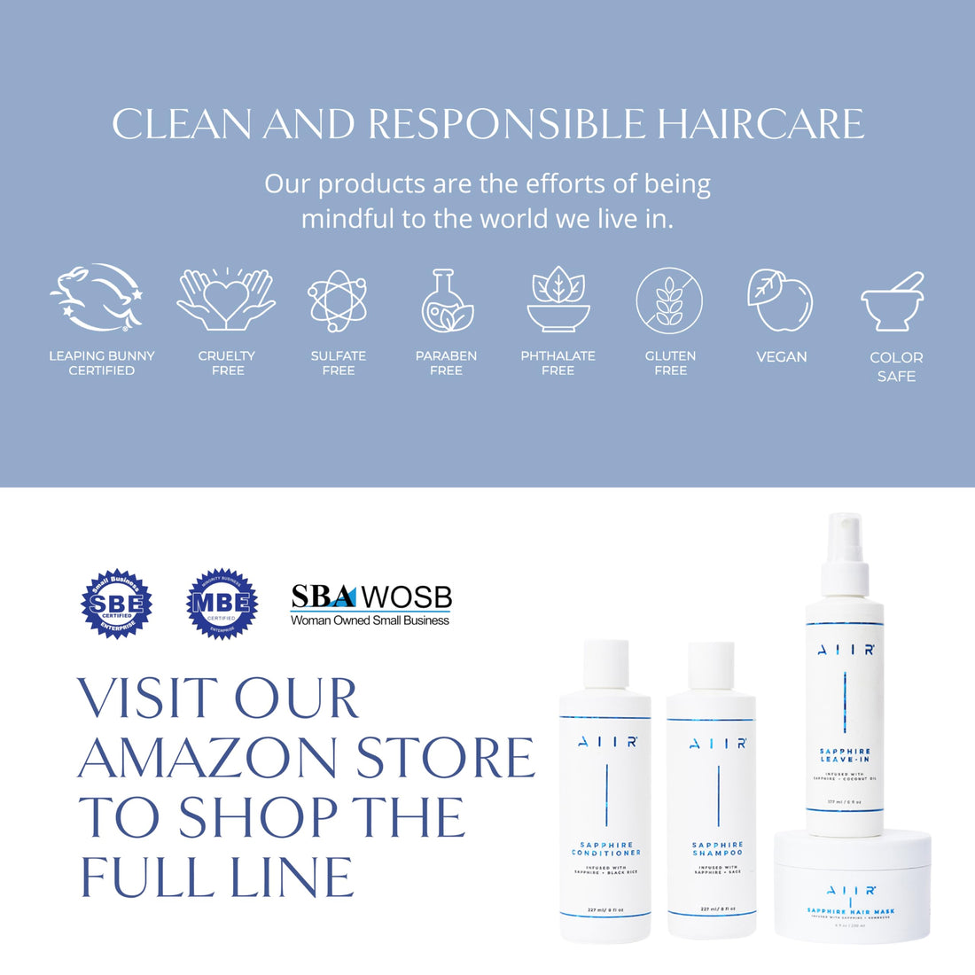 AIIR Sapphire Shampoo - Natural Hair Growth & Shine Formula - Crystal Infused, Vegan, Sulfate-Free, Color-Safe Professional Hair Care - 8 oz
