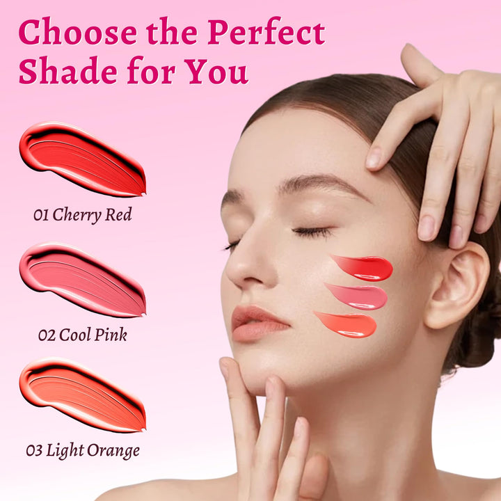 UCANBE 3PCS Liquid Blush Makeup Set – Dewy Cream Cheek Tint for Face – Blendable Long-Lasting Lightweight Natural Flushed Look (Cherry Red, Cool Pink, Light Orange)