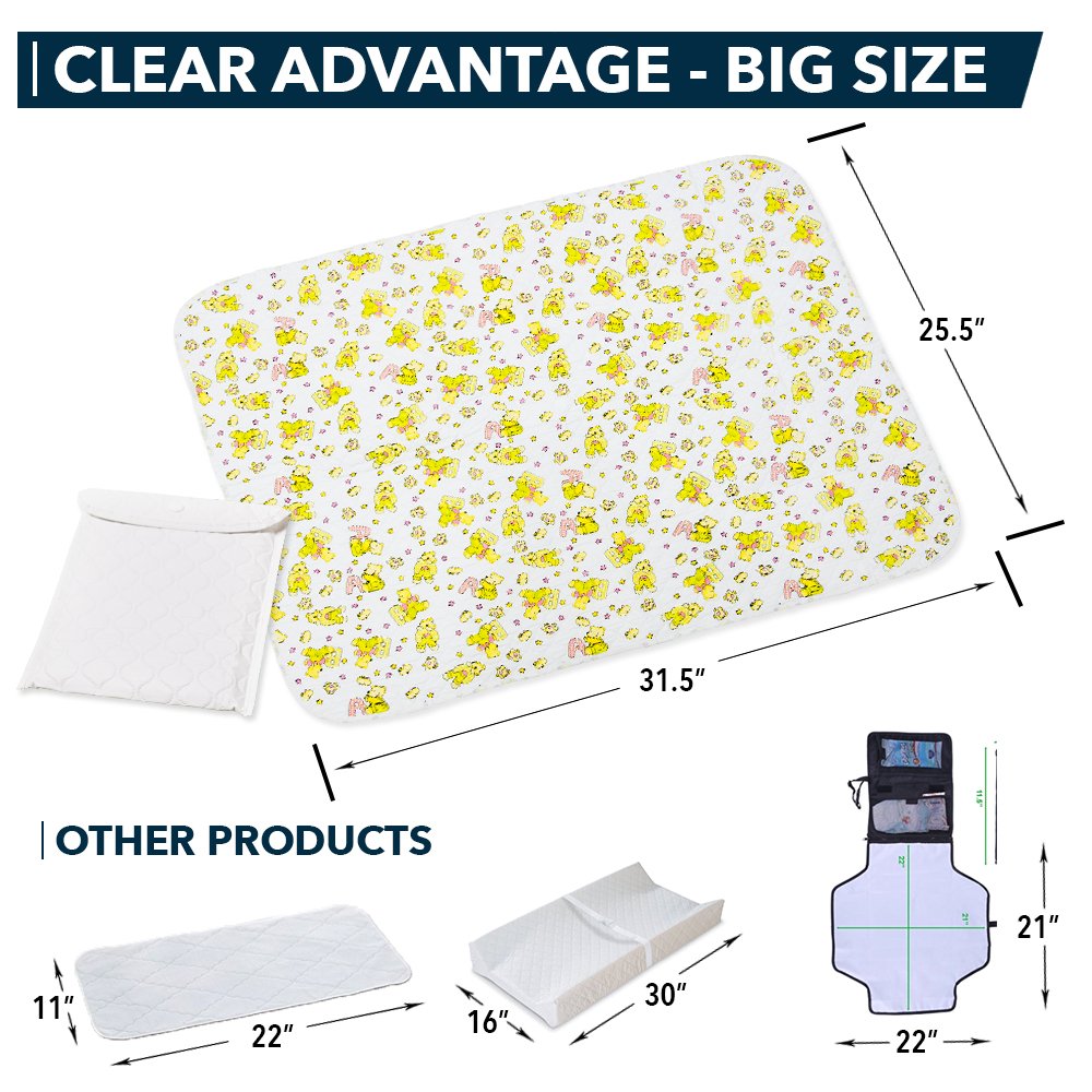Changing Mat - Biggest Waterproof & Reusable Portable Changing Pad 25.5x31.5 for Change Diaper in Any Places On The Go - Wipeable Compact Baby Change Cover Liner - Unisex Design for Girls & Boys