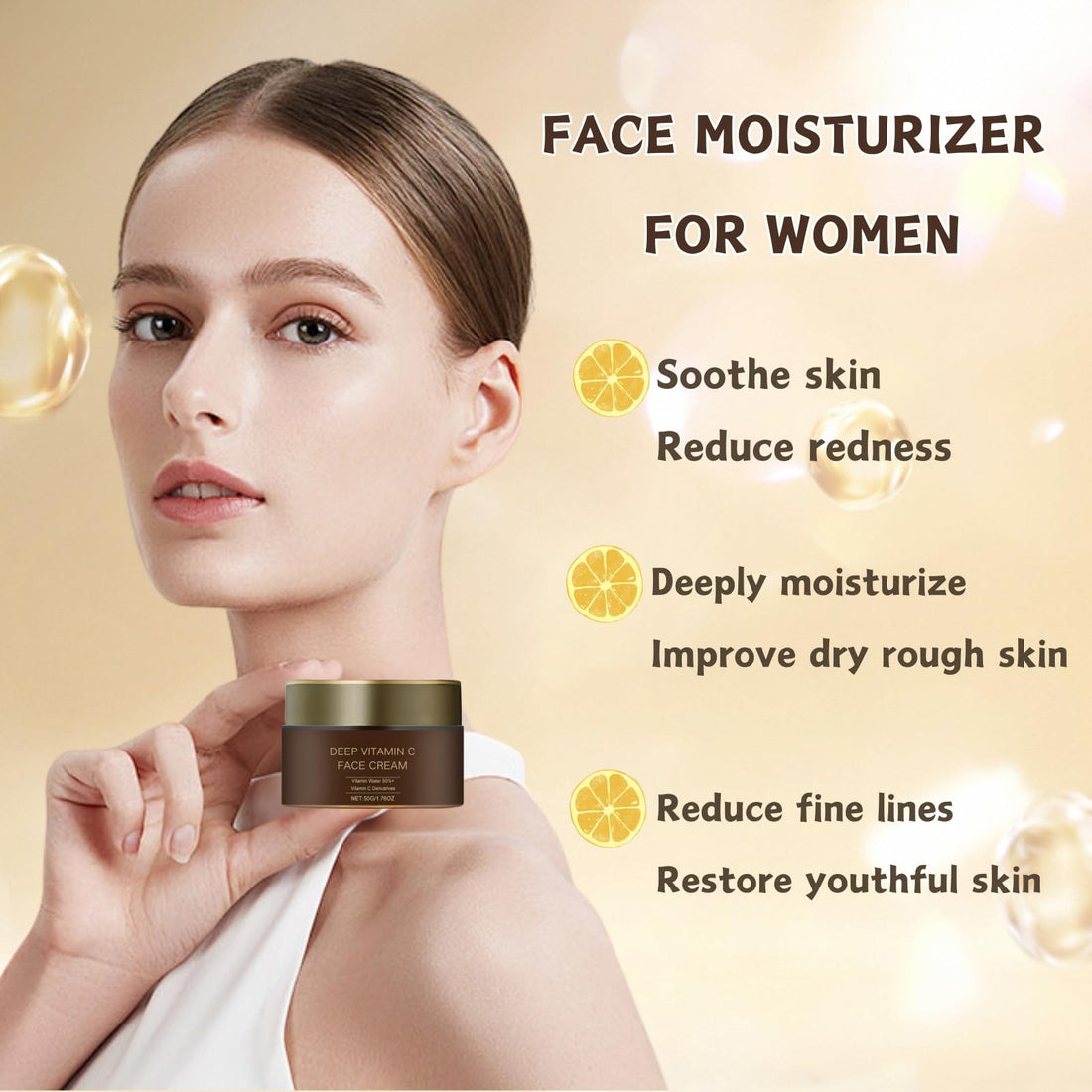 Deep Vitamin C Golden Capsule Face Moisturizer for Women - Moisturizer Face Cream - Face Cream for Women Anti Aging - Lotion for Extremely Dry Skin - Vitamin C Facial Moisturizer with Niacinamide
