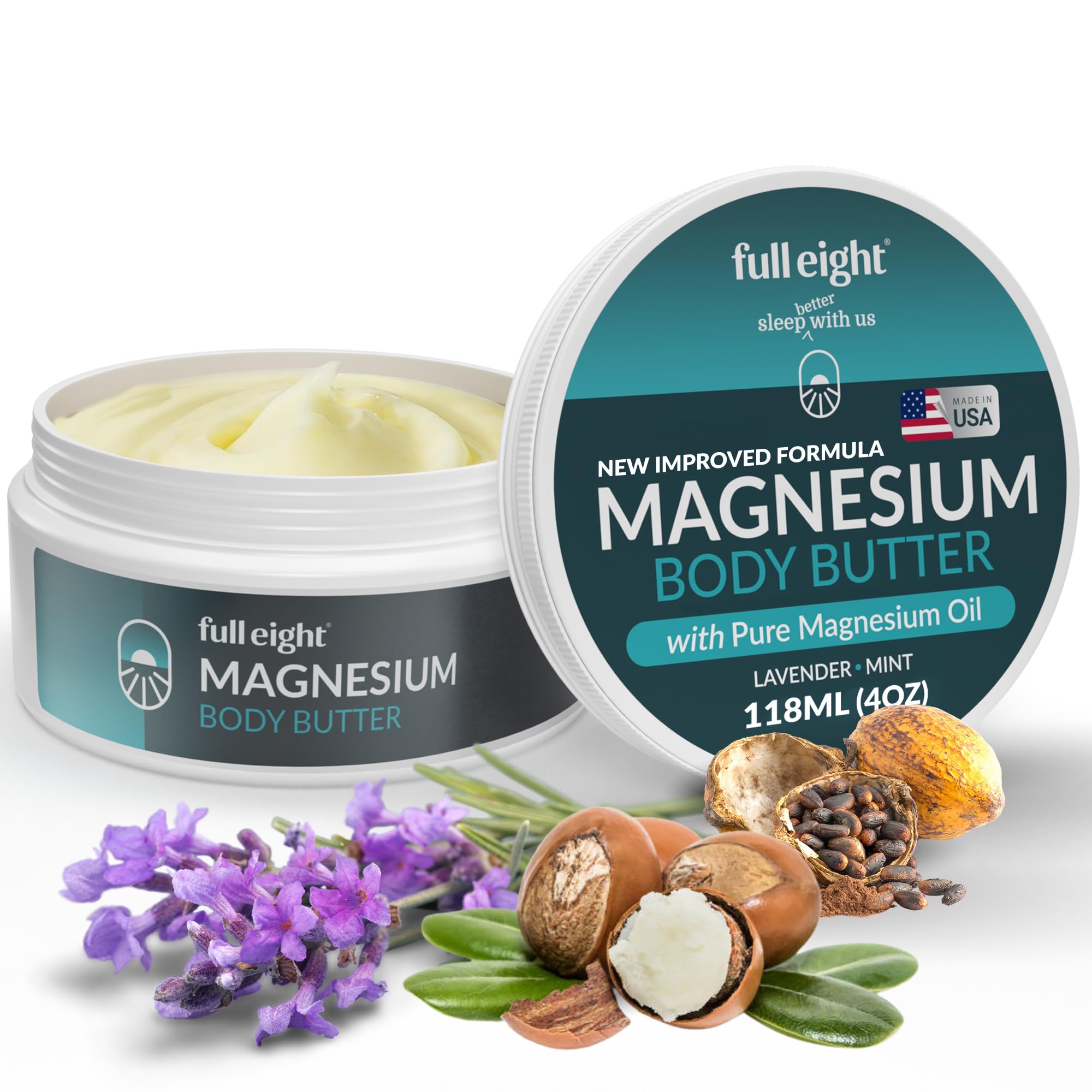 Magnesium Body Butter – Quick Ease for Tensed Legs, Tight Muscles & Sleep, Organic Ingredients with Pure Magnesium Oil, Exfoliating Topical Cream 4oz