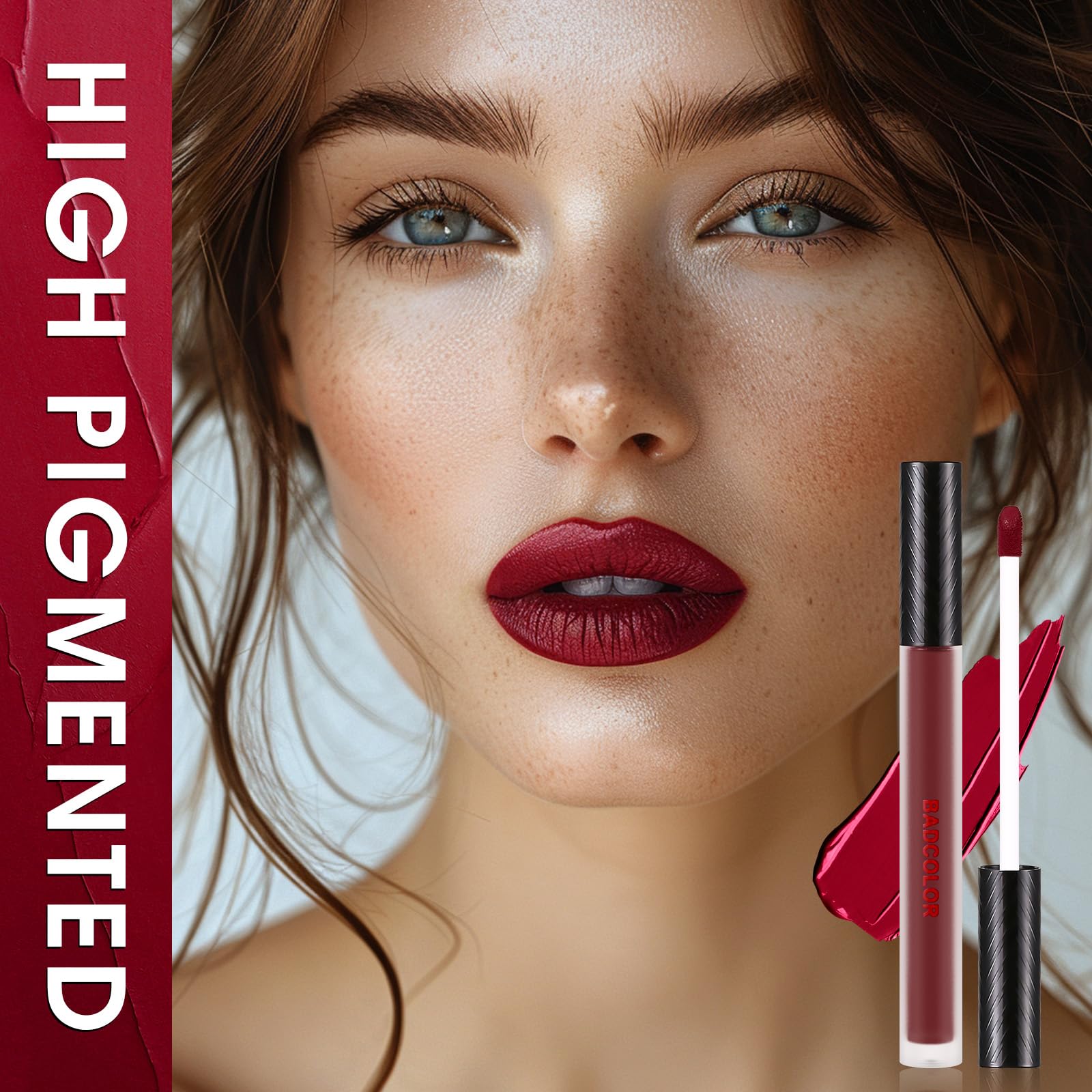 3 Colors Red Matte Liquid Lipstick Set, Burgundy Ruby Red Lip Gloss for Women, Vampy Halloween Makeup, High Impact Long Lasting Lip Stain Velvet Nonstick Cup Smudge Proof & Waterproof Lip Tint