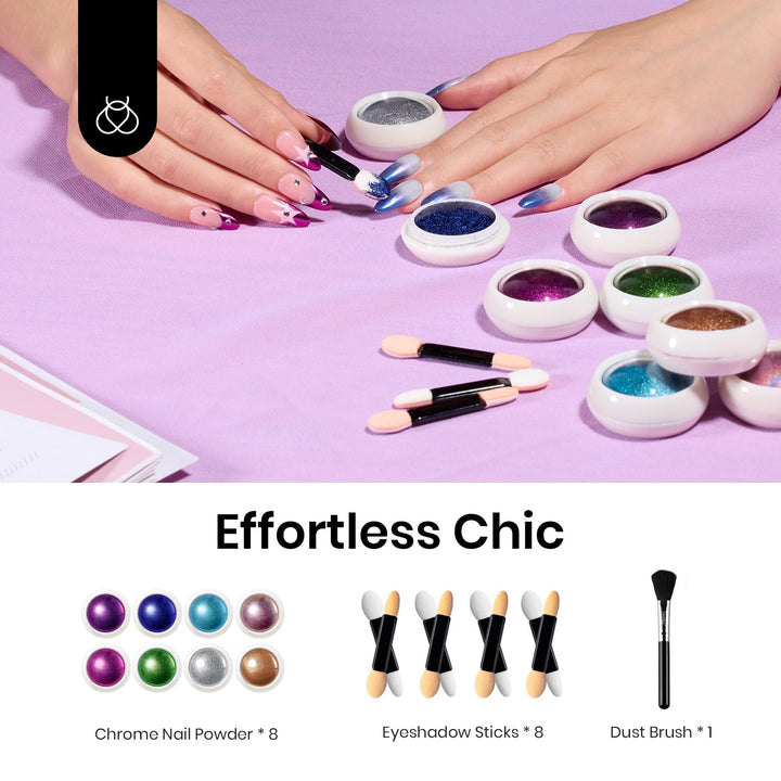 Beetles Gel Polish 8 Colors Chrome Powder for Nails Pink Purple Blue Green Silver Golden Rainbow Nail Powder 2024 Mirror Effect Manicure Art Decoration Powder Holographic Pigment Gift for Women