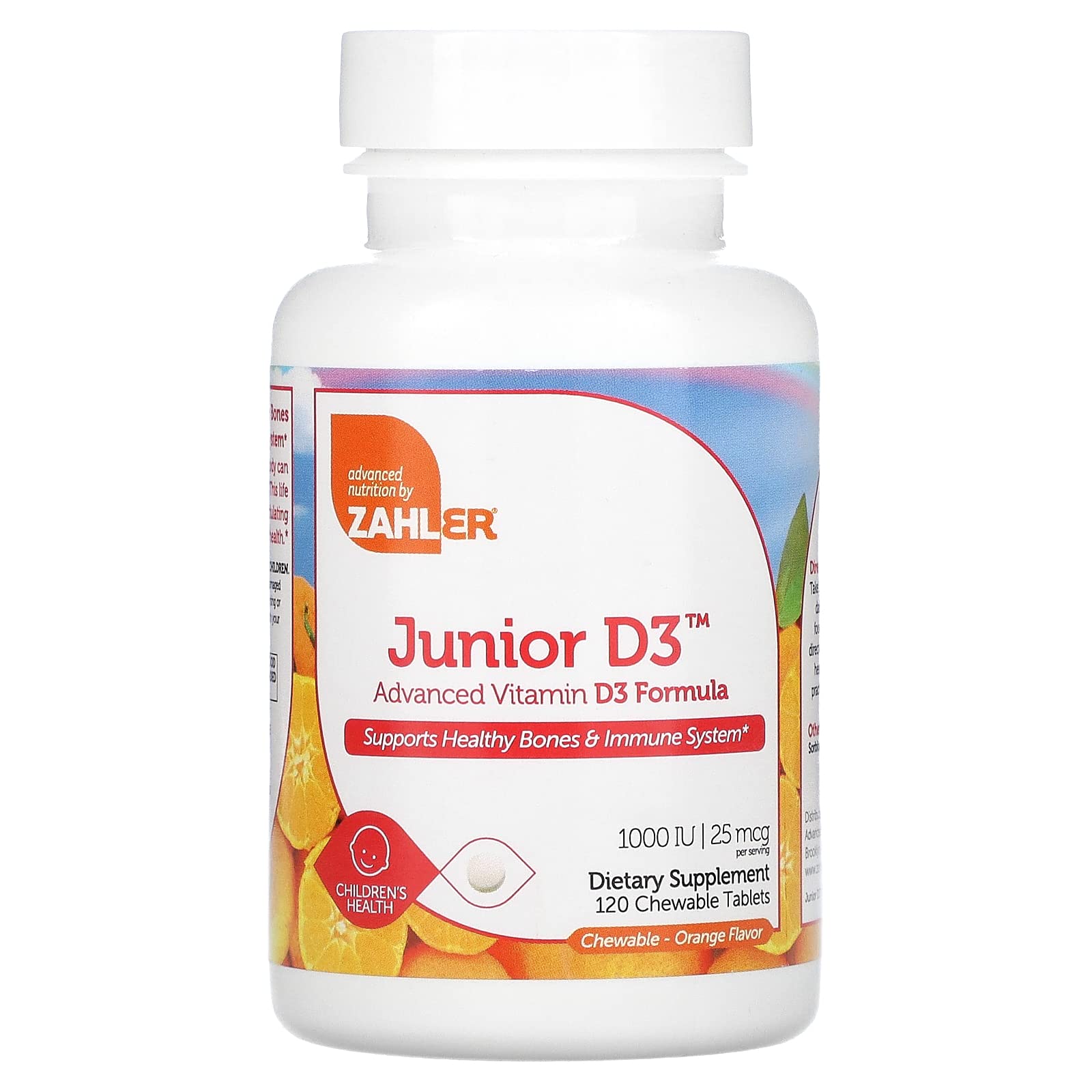 Zahler Junior D3 Vitamins 1000 IU - Chewable Vitamin D3 for Kids - Vitamin D for Kids to Support Bone, Teeth & Immune Health - Kosher Kids Vitamin D3 Orange Flavor - D3 Vitamins for Kids 120 Count.