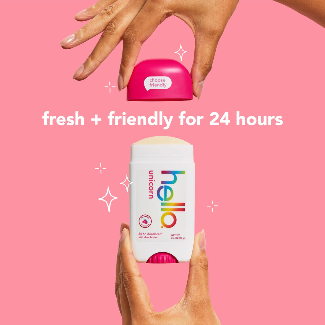 hello Unicorn Aluminum Free Deodorant for Women and Men with Shea Butter, 24-Hour Freshness, Baking Soda Free Deodorant, Dermatologically Tested, 2.6 oz Stick