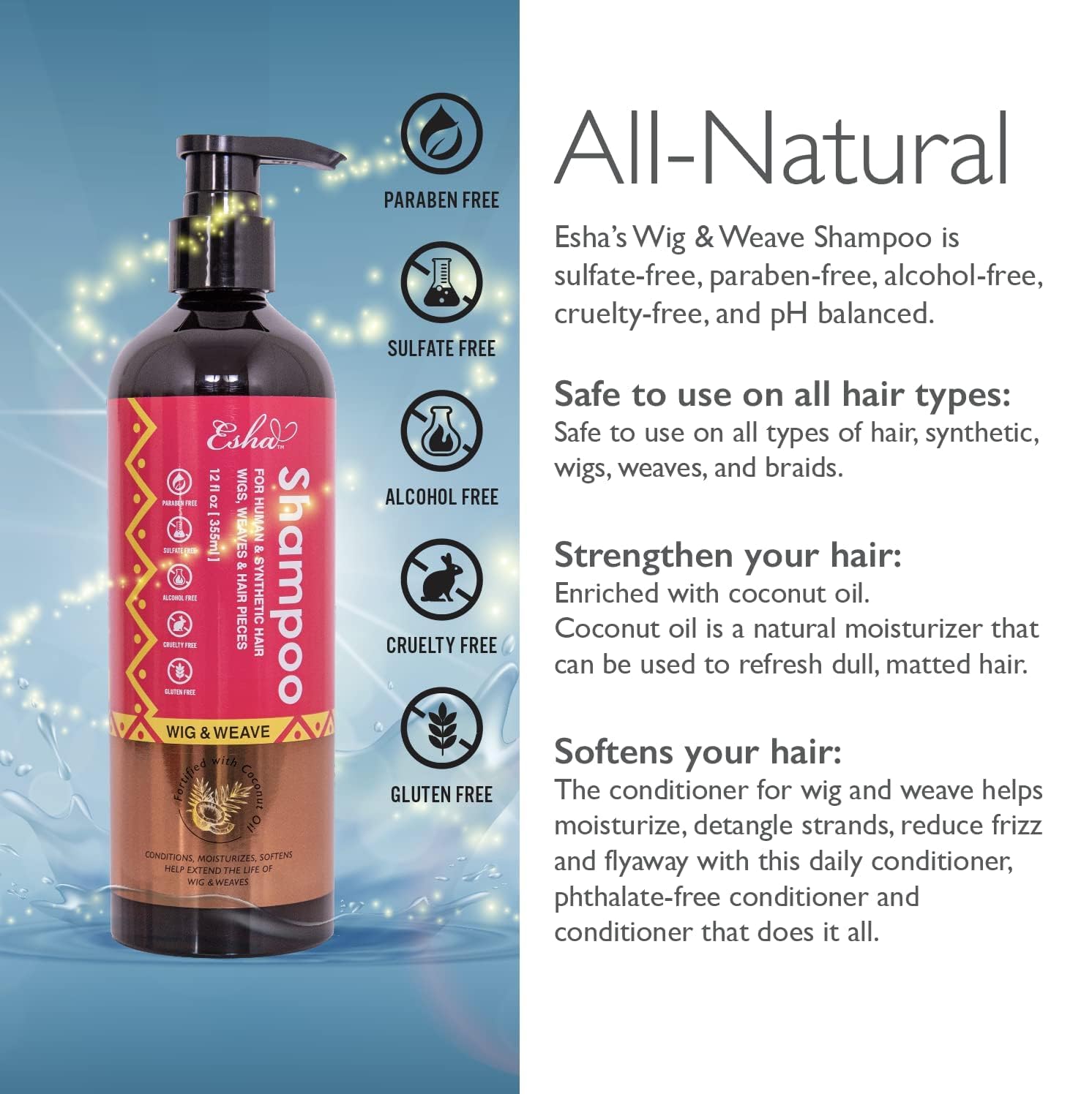 Esha Wig & Weave Revitalizing Shampoo | Restores & Renews | For Human & Synthetic Hair - (12 Oz.) (Small, 4, Fl Oz)