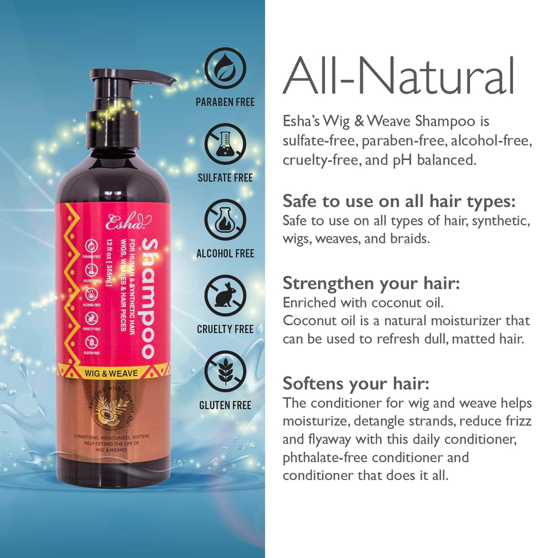 Esha Wig & Weave Revitalizing Shampoo | Restores & Renews | For Human & Synthetic Hair - (12 Oz.) (Small, 4, Fl Oz)