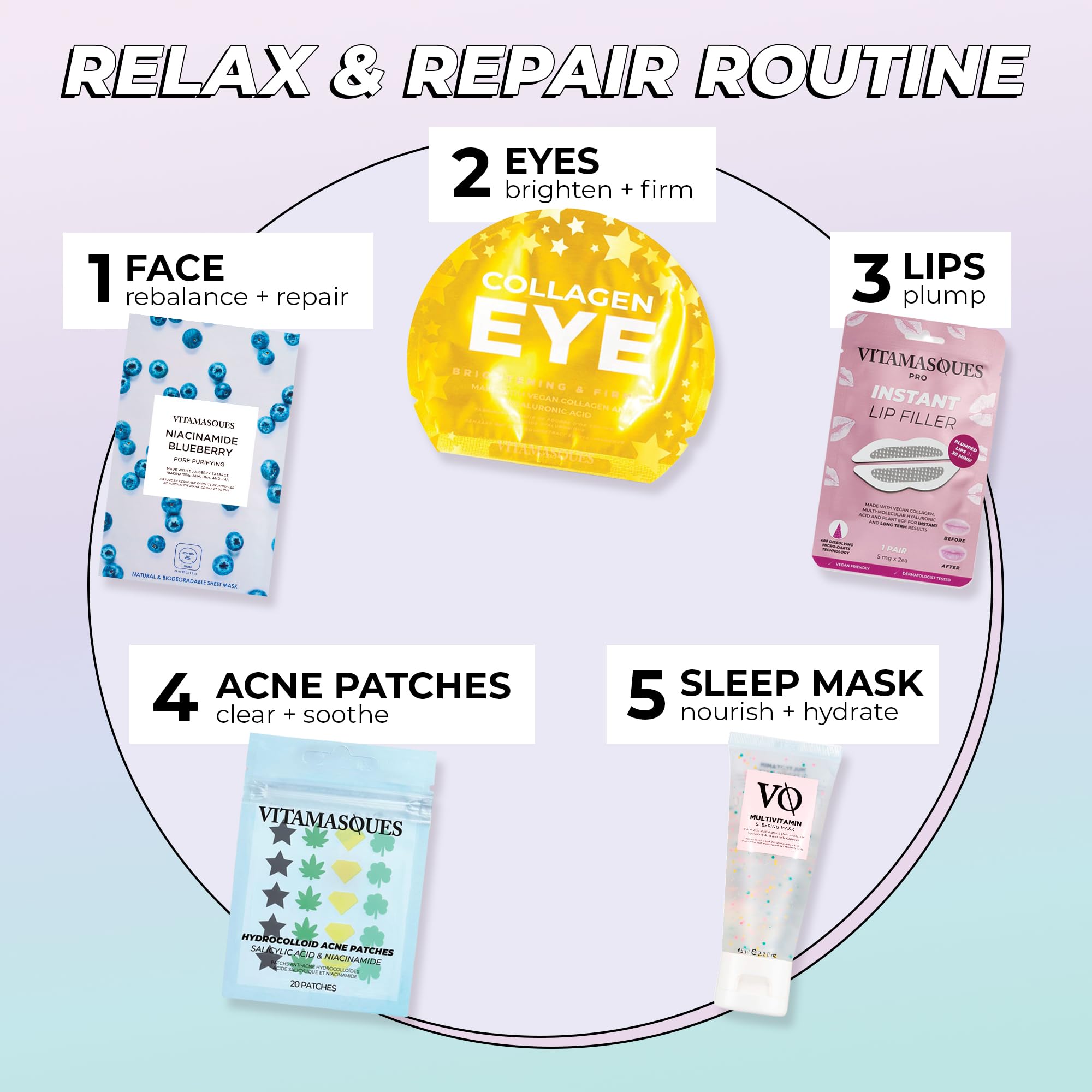 Instant Lip Filler for Plumped Lips in 30 Mins by Vitamasques, 3 Pack - Korean Skin Care Vegan Collagen, Hyaluronic Acid & 400 Dissolving Micro-Dart Tech for Instant & Long-Lasting Results