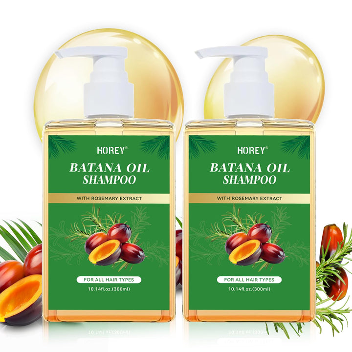 HOREY Batana Oil Shampoo with Rosemary Extract, Batana Shampoo for Hair Growth, Batana Oil & Rosemary Formula for Men Women Hair Nourishing & Regenerating, 10.14 Fl.Oz * 2 Pcs
