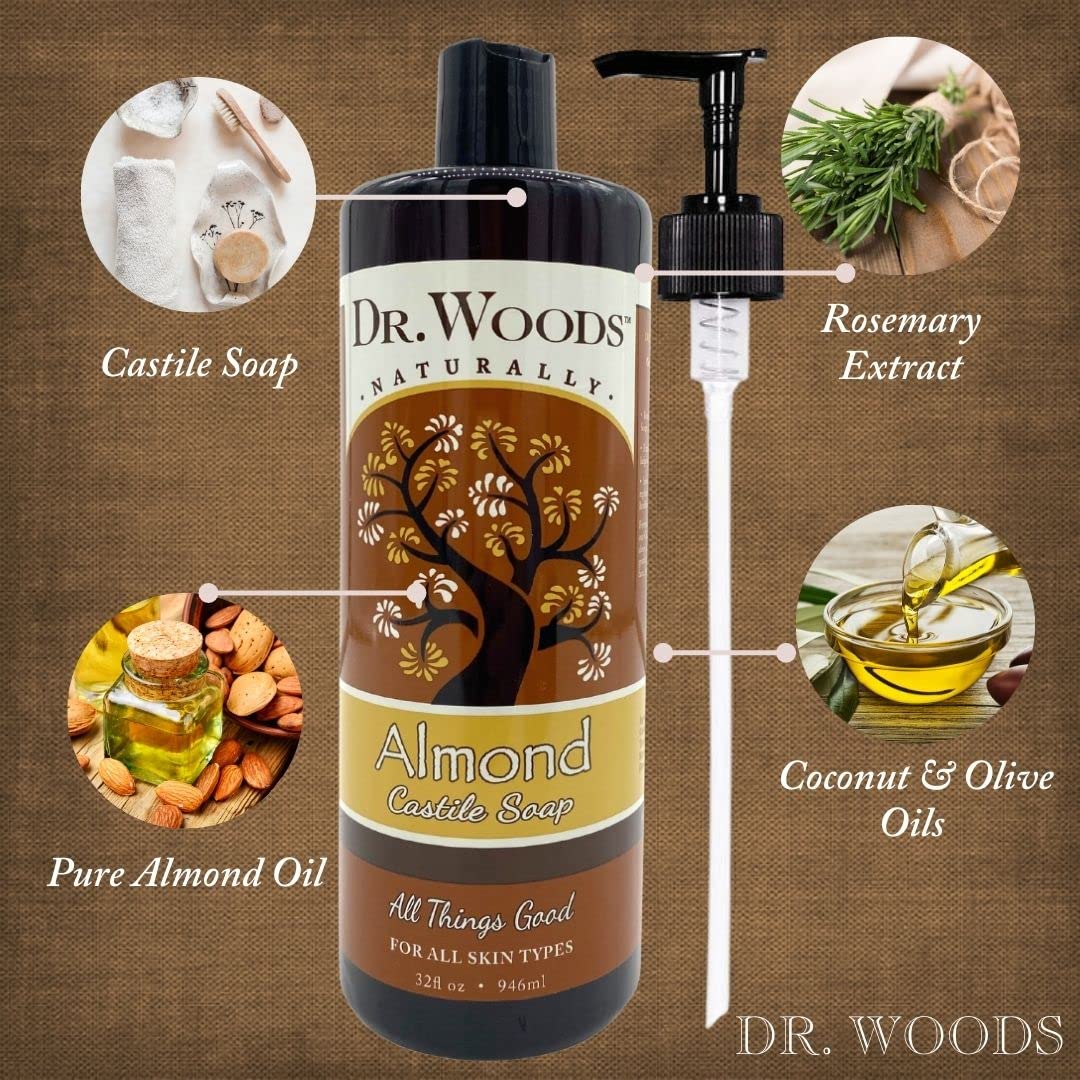 Dr. Woods Pure Almond Liquid Castile Soap with Pump, 32 Ounce