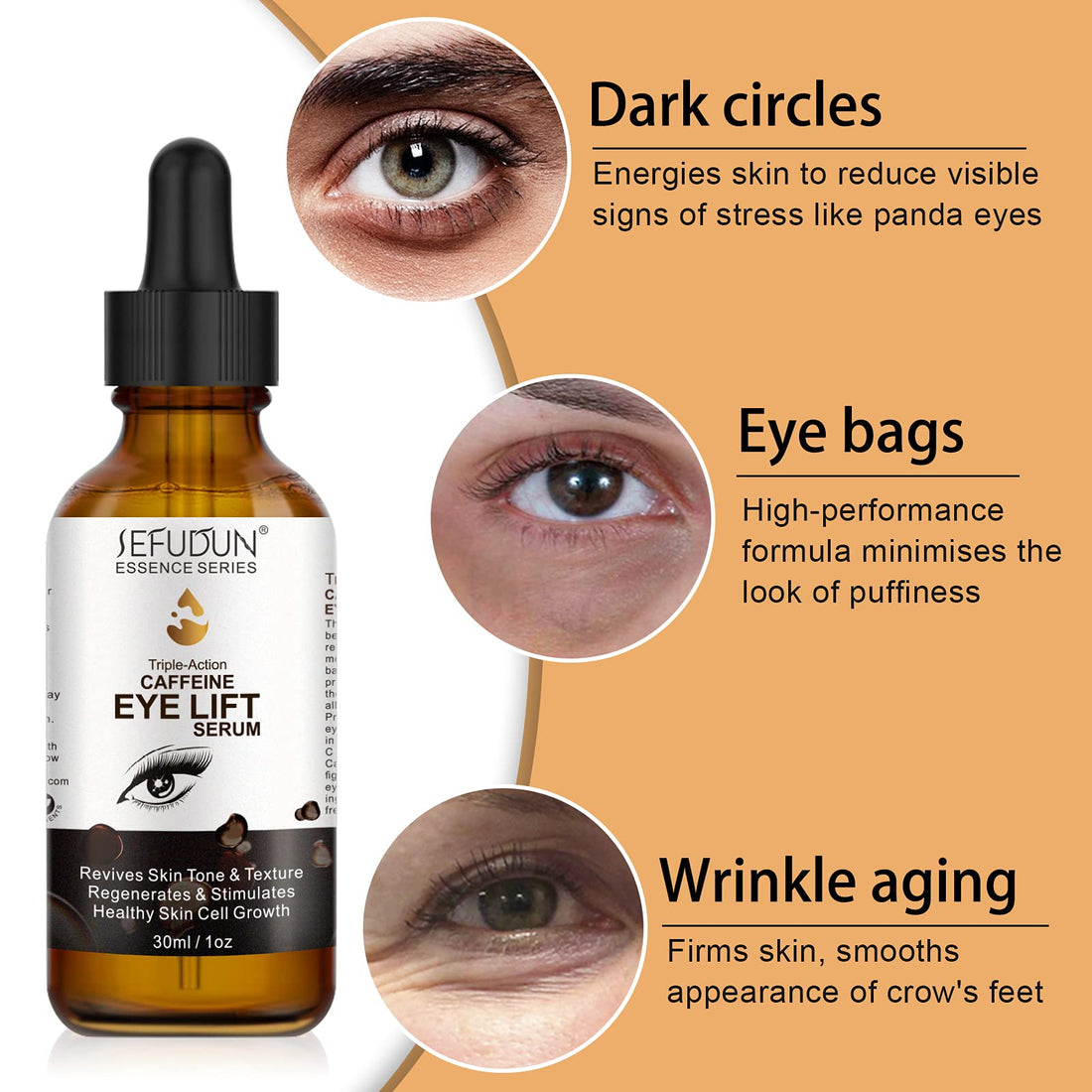 Caffeine Eye Serum, Eye Serum Anti Aging Wrinkles Effectively Fades Dark Circles, Eye Bags, Helping to Minimize Wrinkles and Fine Lines, Eliminate Puffiness, with EGCG, Vitamin C Under Eye Serum 30ml