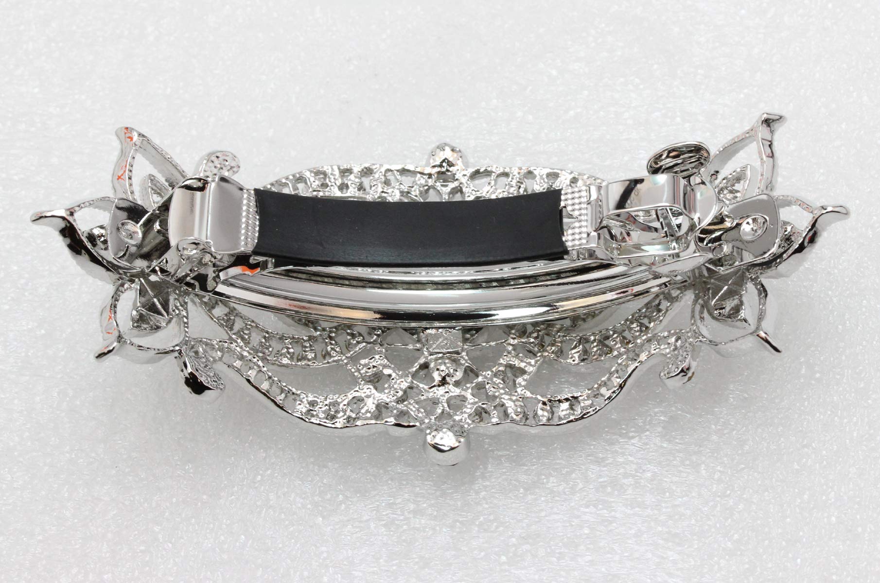 Faship Gorgeous Black Rhinestone Crystal Big Floral Hair Barrette - Black