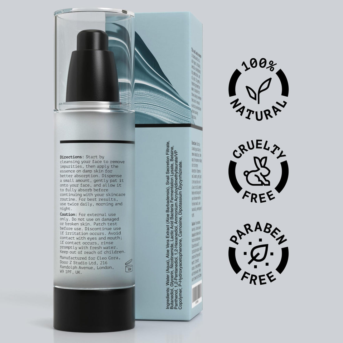 Snail Mucin Serum - Advanced Snail 96 Mucin Power Essence with Hyaluronic Acid & Centella - Skin Repair Hydrating & Moisturising Face Serum for Women - 3.38 Fl. oz 100 ml - Cruelty Free Skincare