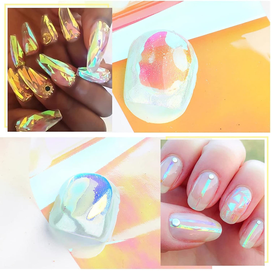 SILPECWEE 10 Rolls Glass Foil Nail Stickers Strips Cellophane Manicure Design Starry Sky Nail Art Wraps Decals (1.57inches×39.4inches)