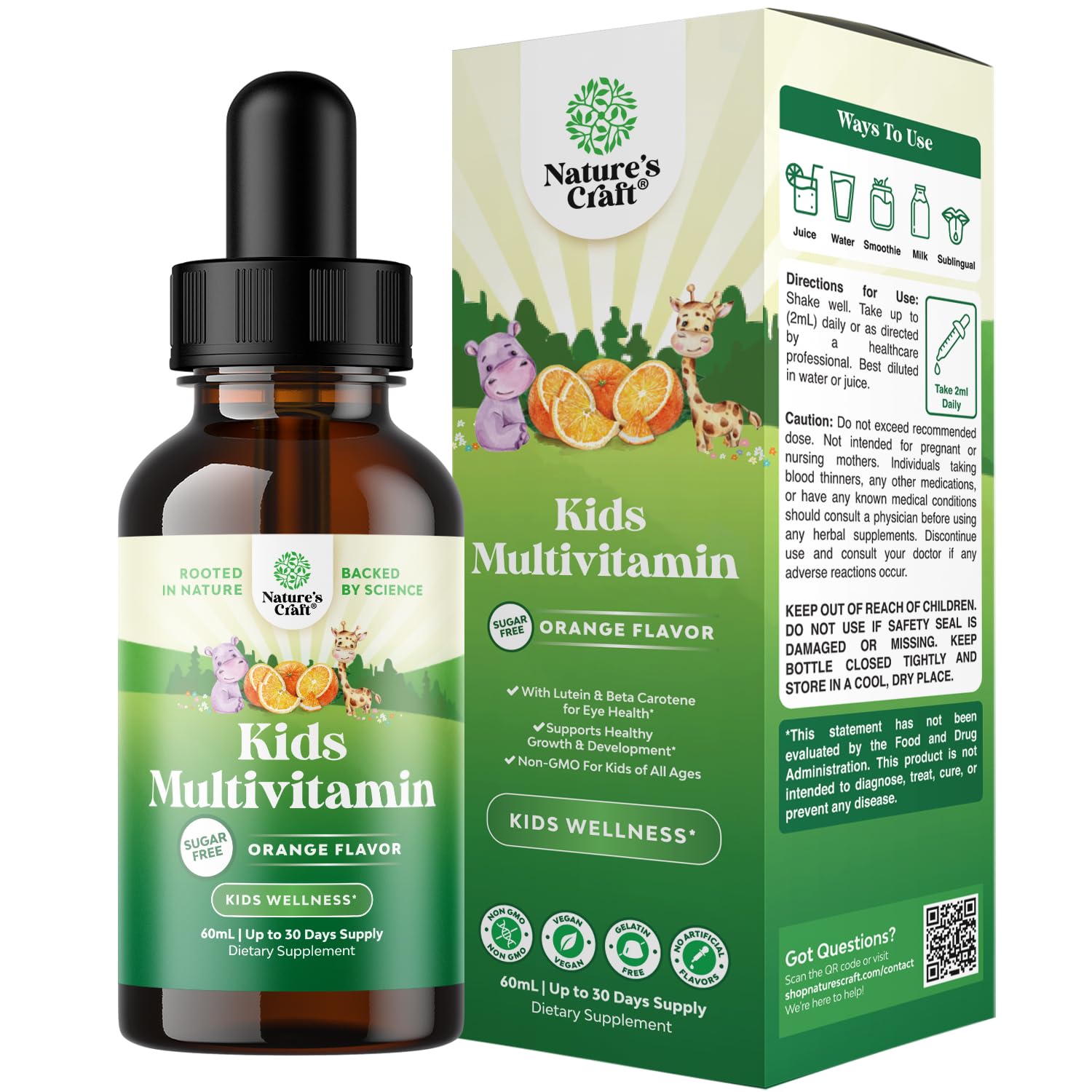 Natures Craft Liquid Multivitamin for Kids Immunity Support - Yummy Toddler Supplement with a C D3 E B6 and Vitamins of All Ages High Absorption