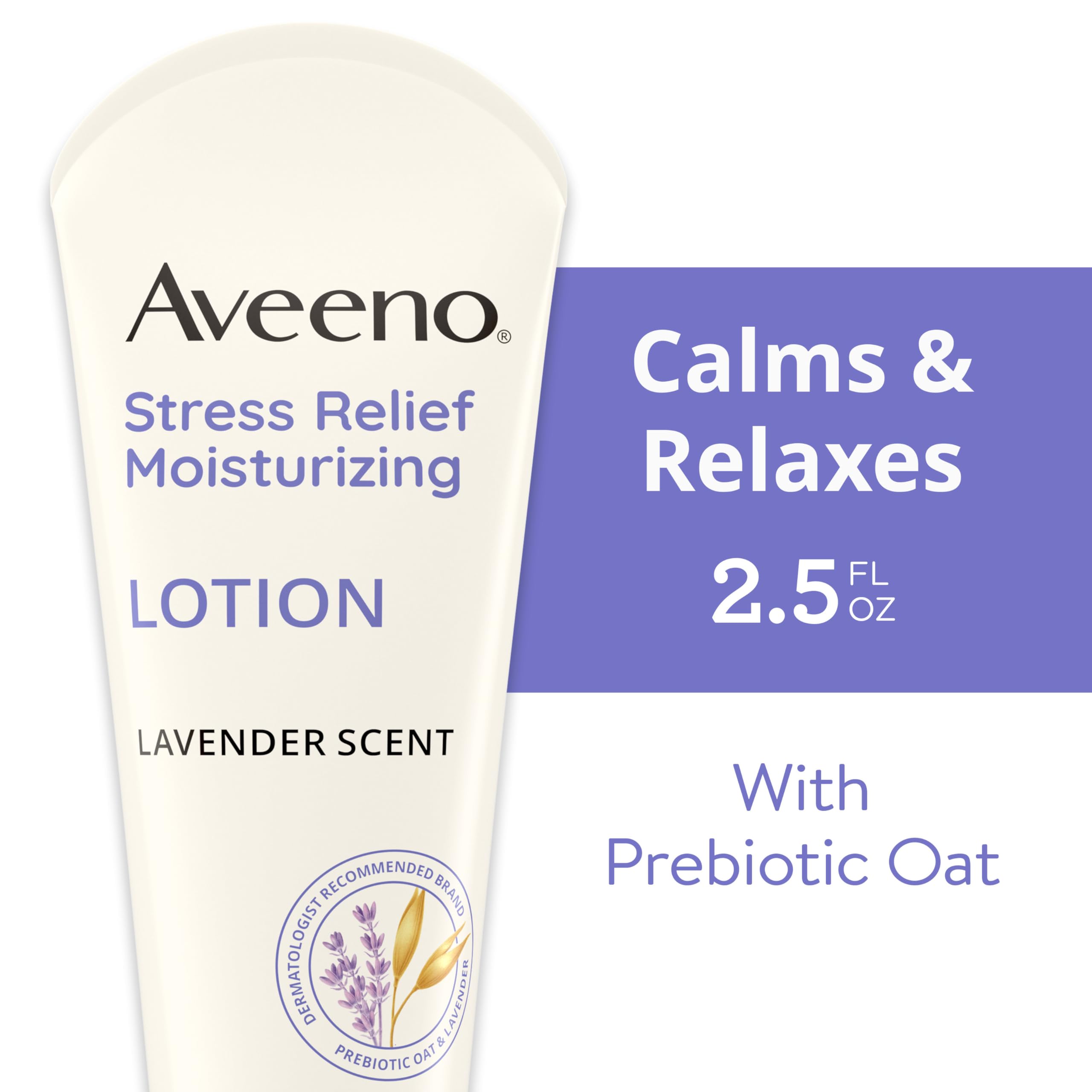 Aveeno Stress Relief Moisturizing Body Lotion with Lavender Scent & Prebiotic Oat to Calm & Relax, Non-Greasy, TSA-Approved Travel Size, 2.5 fl. oz, 12 Pack
