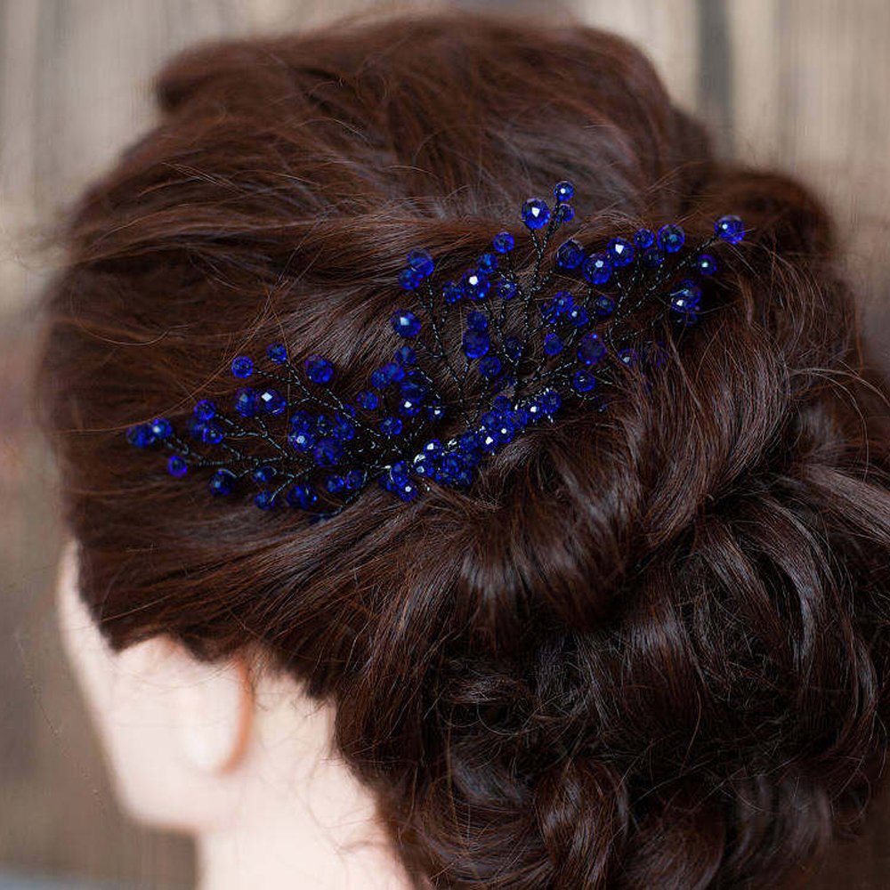 FXmimior Bridal Women Blue Vintage Crystal Rhinestone Vintage Hair Comb Wedding Party Hair Accessories