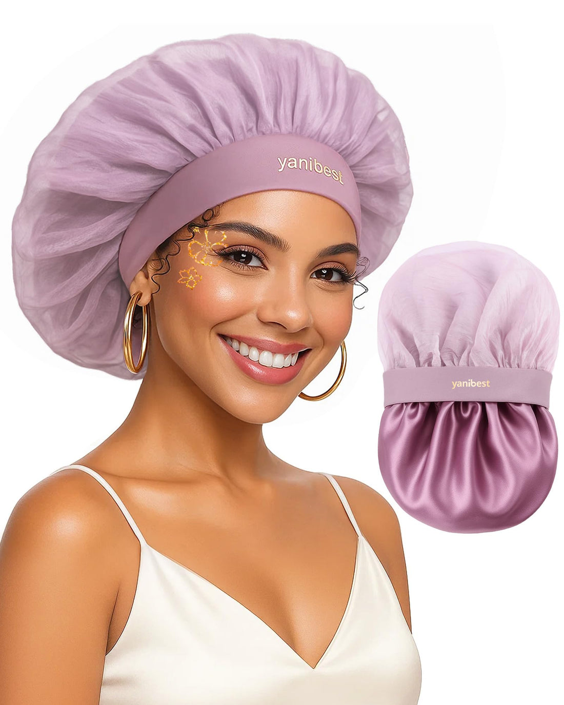 YANIBEST Breathable Silk Bonnet for Sleeping, Butter-Satin Bonnet Sleep Cap to Reduce Frizz, Lightweight Hair Wrap Curly Hair, Purple