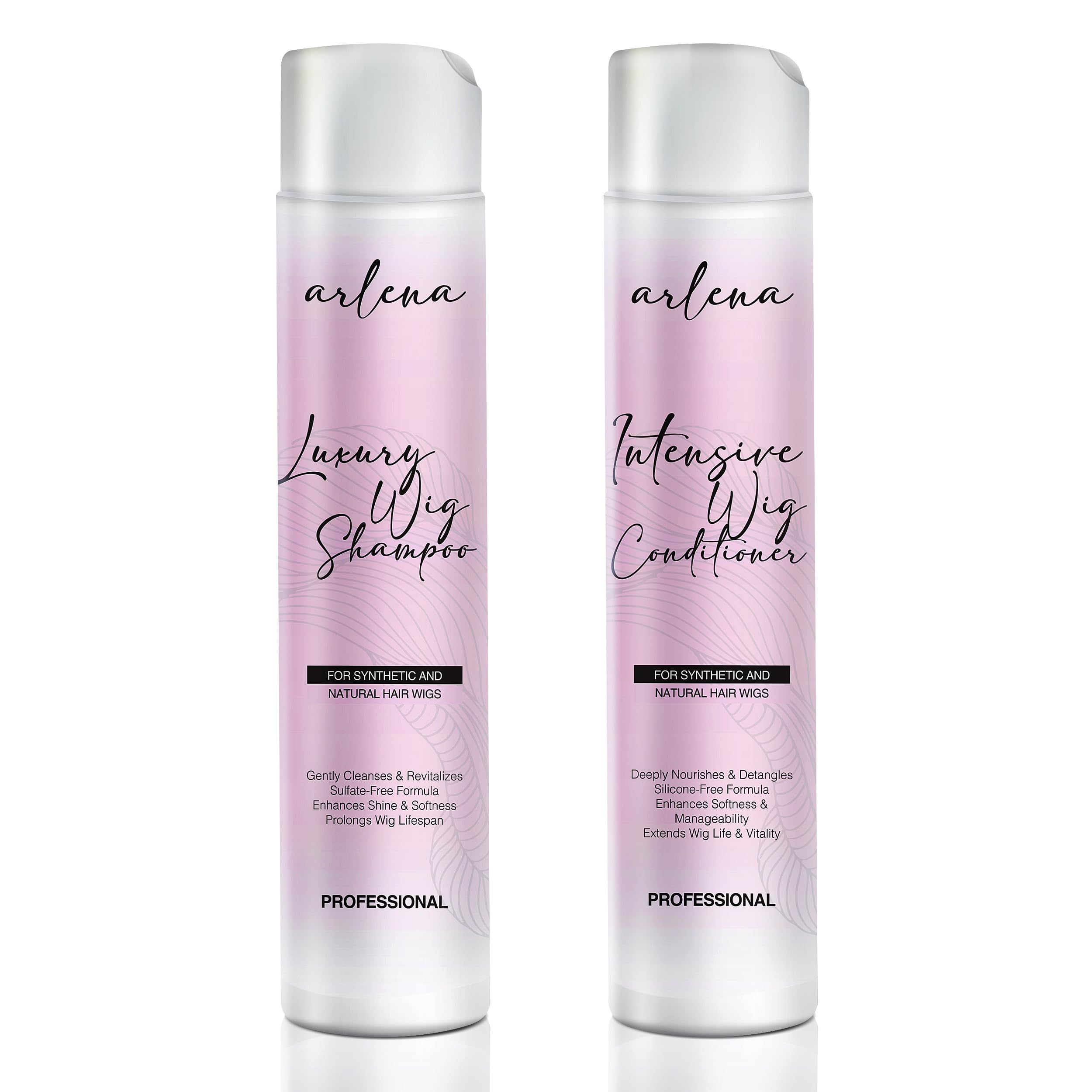 Arlena Luxury Wig Shampoo and Conditioner Set for Synthetic and Natural Hair Wigs - Made in USA, Sulfate-Free, Enhances Shine & Softness, Prolongs Wig Lifespan, Deeply Nourishes & Detangles