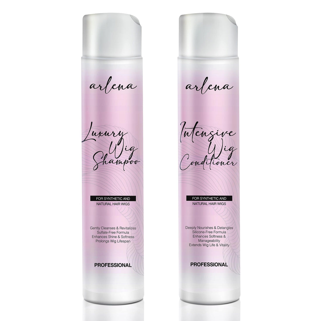 Arlena Luxury Wig Shampoo and Conditioner Set for Synthetic and Natural Hair Wigs - Made in USA, Sulfate-Free, Enhances Shine & Softness, Prolongs Wig Lifespan, Deeply Nourishes & Detangles
