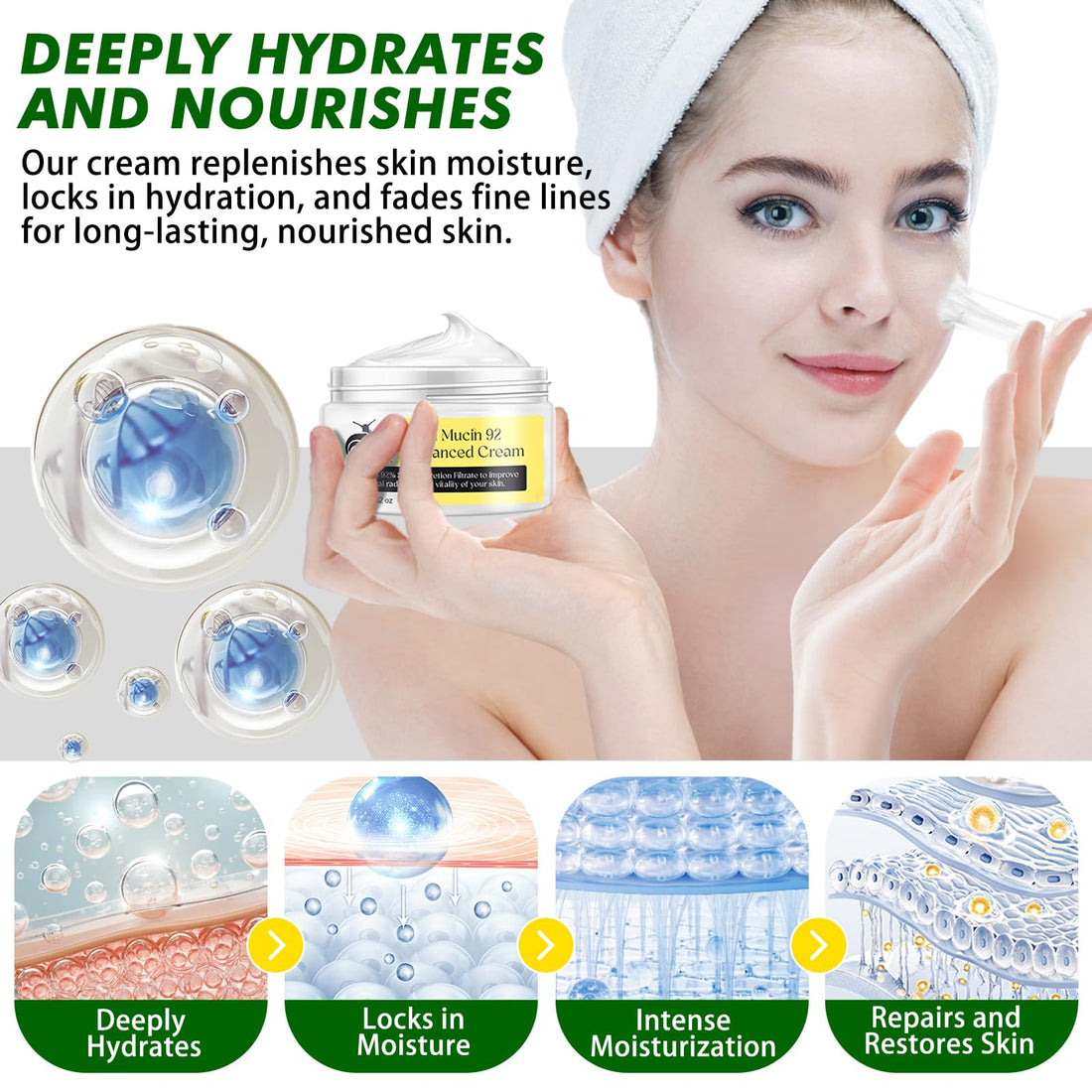 ITSDAWN Snail Mucin 92% Repair Cream 100g, Face Moisturizer Hydrating Repair Face Cream for Dry & Sensitive Skin, All Skin Types