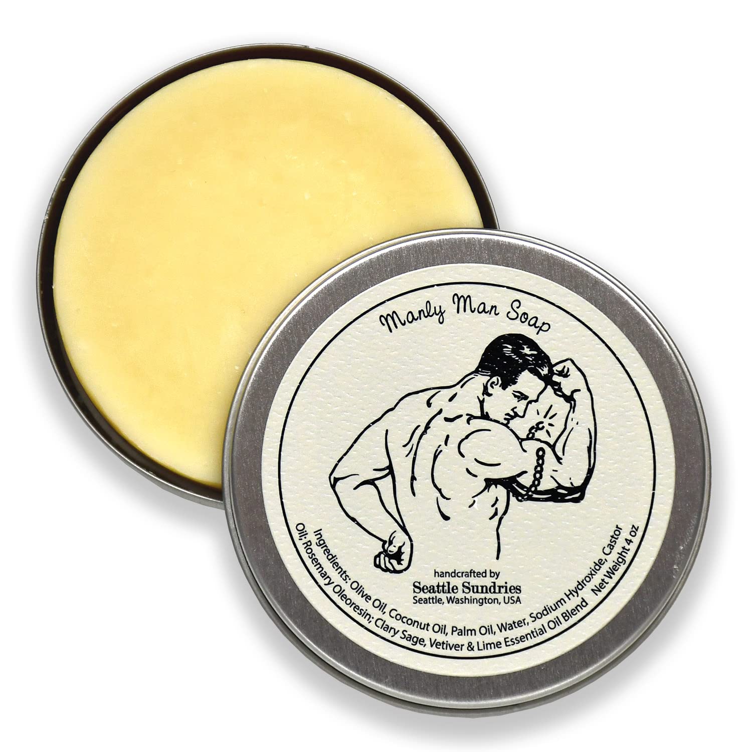 Manly Man Soap-100% Natural & Hand Made, in Reusable Travel Gift Tin