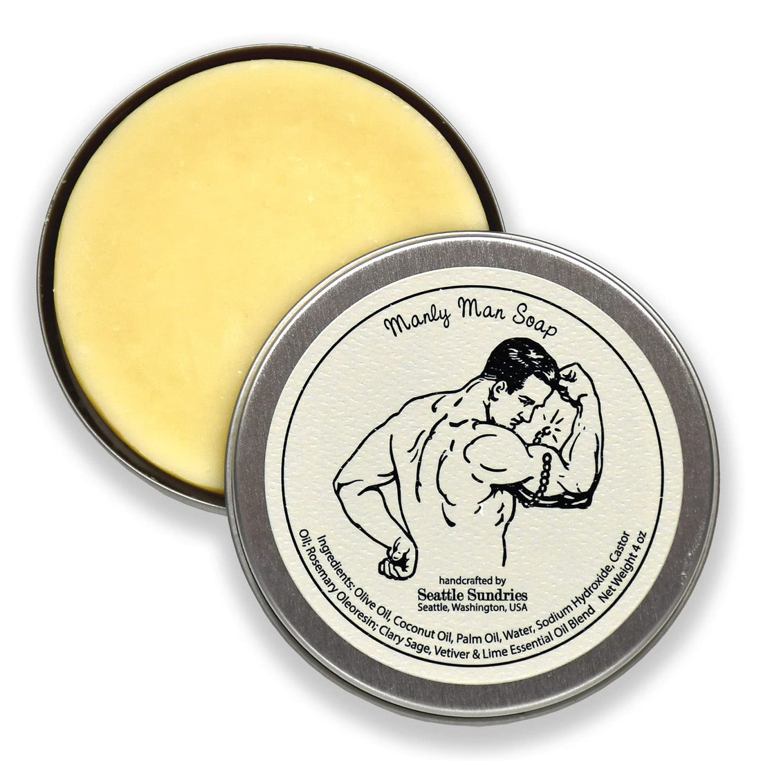Manly Man Soap-100% Natural & Hand Made, in Reusable Travel Gift Tin