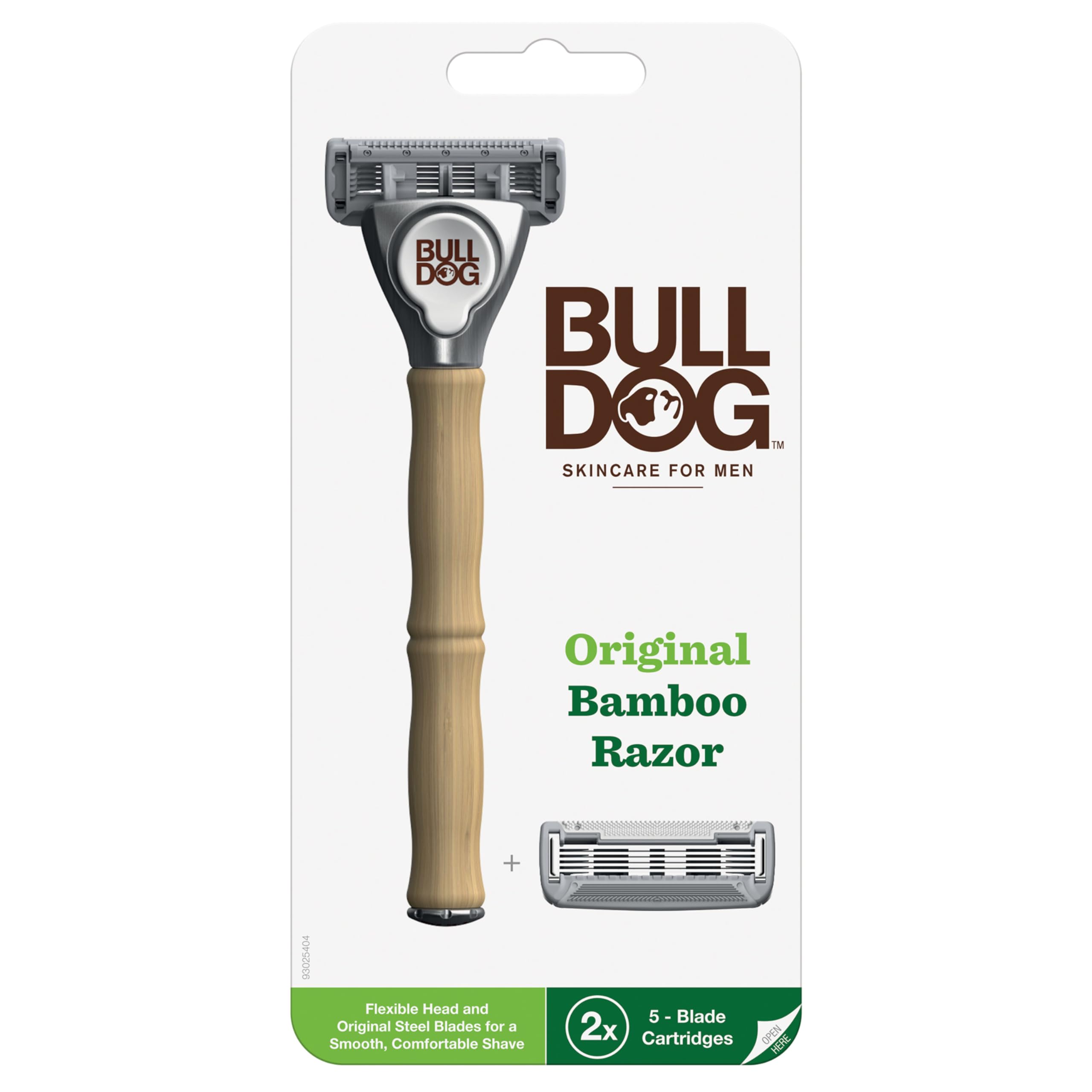Bulldog Skincare For Men, Original Bamboo Razor, Two 5-Blade Cartridges