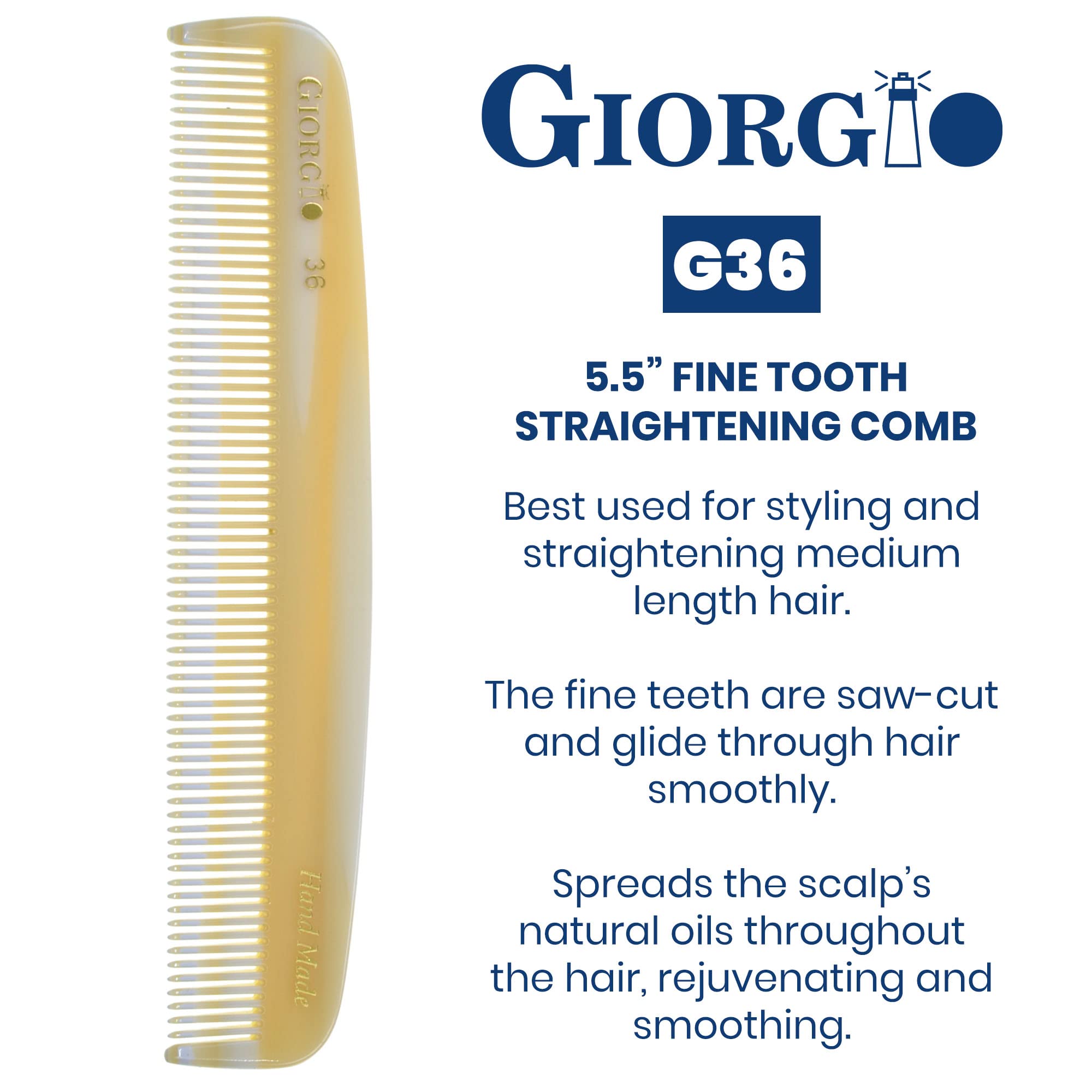 GWL Giorgio Hand Made Flexible Comb 5 1/2 Long (Imitation Horn G36)