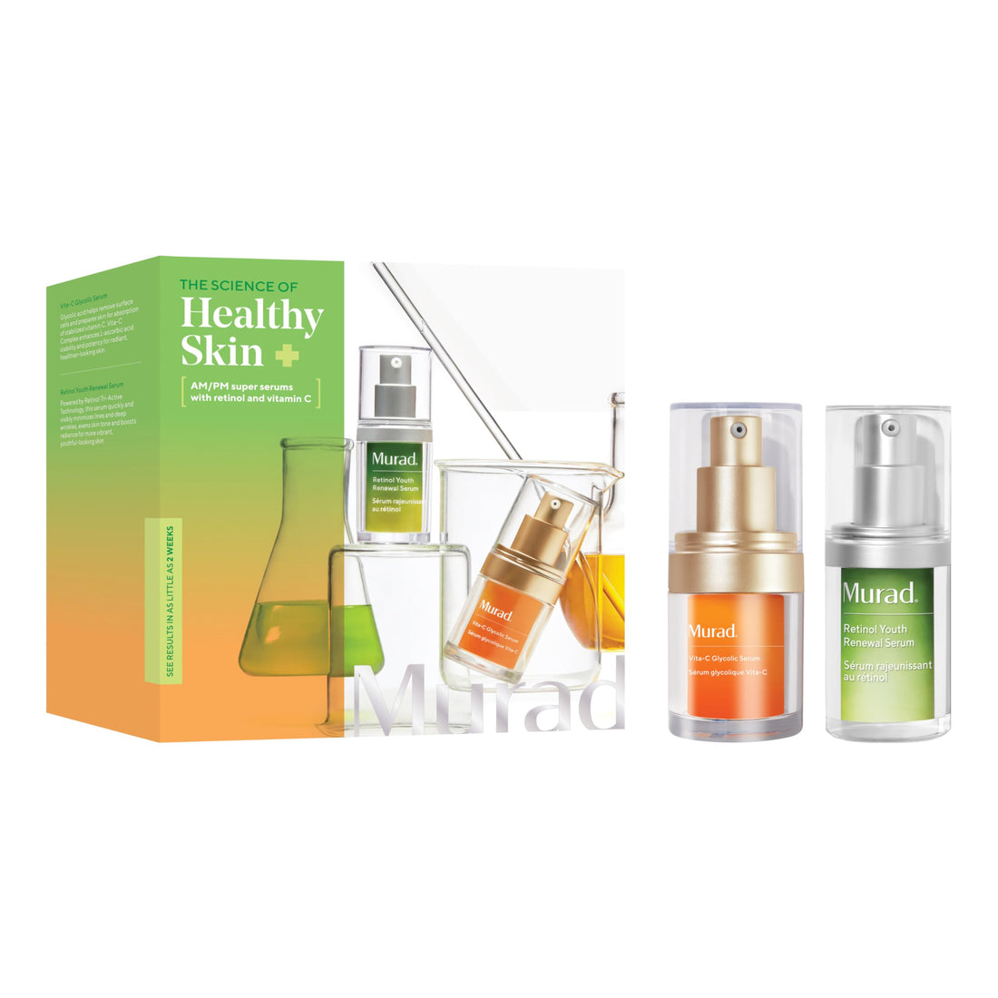 Murad AM/PM Super Serums - 2-Piece Trial Kit ($96 Value) - Retinol and Vitamin C Serums - Vita-C Glycolic Serum 0.5Fl Oz, Retinol Serum 0.5Fl Oz