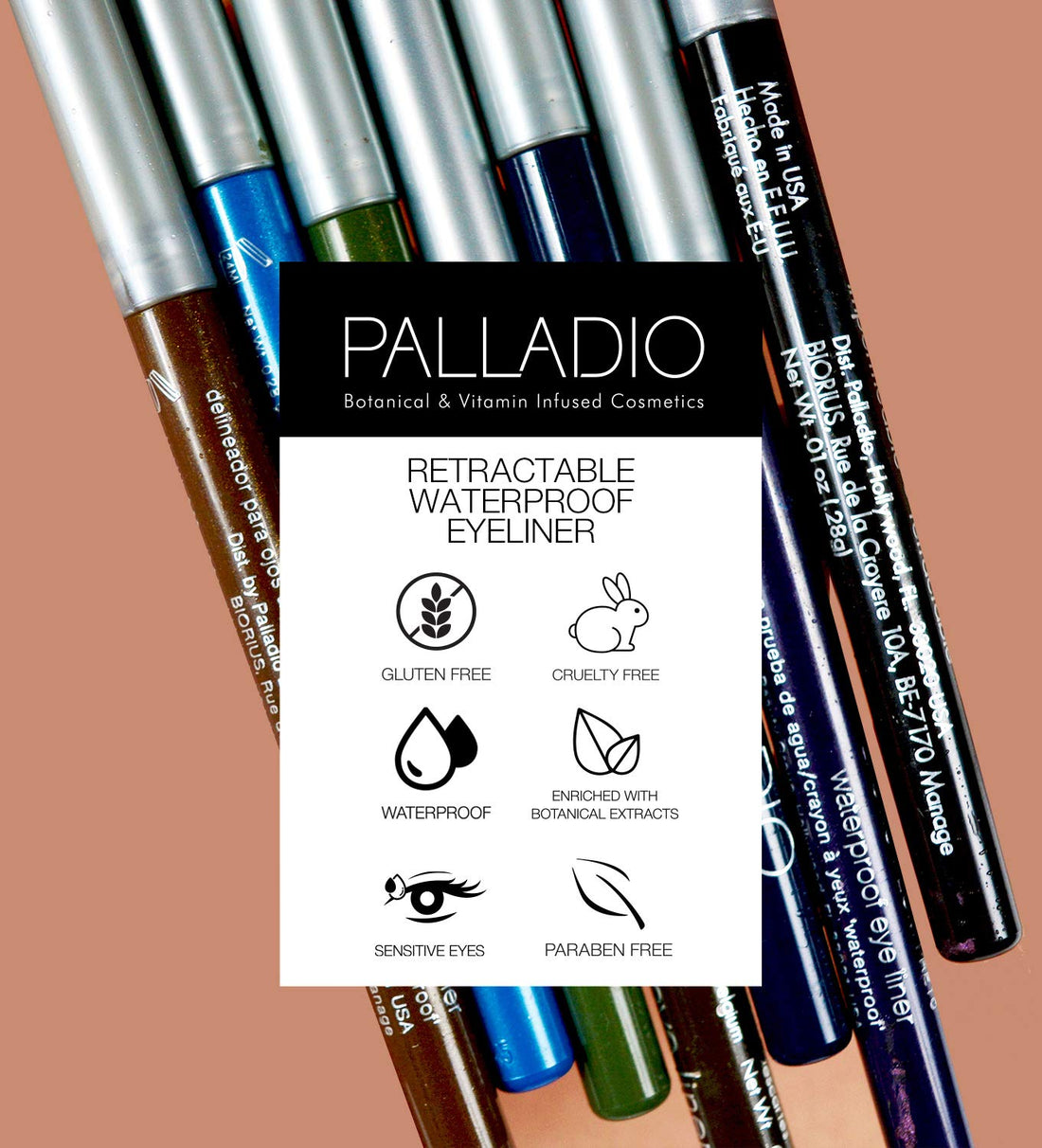 Palladio Beauty, RETRACTABLE EYE LINERS 0.28 g 0.01 oz, pure black, Pure Black