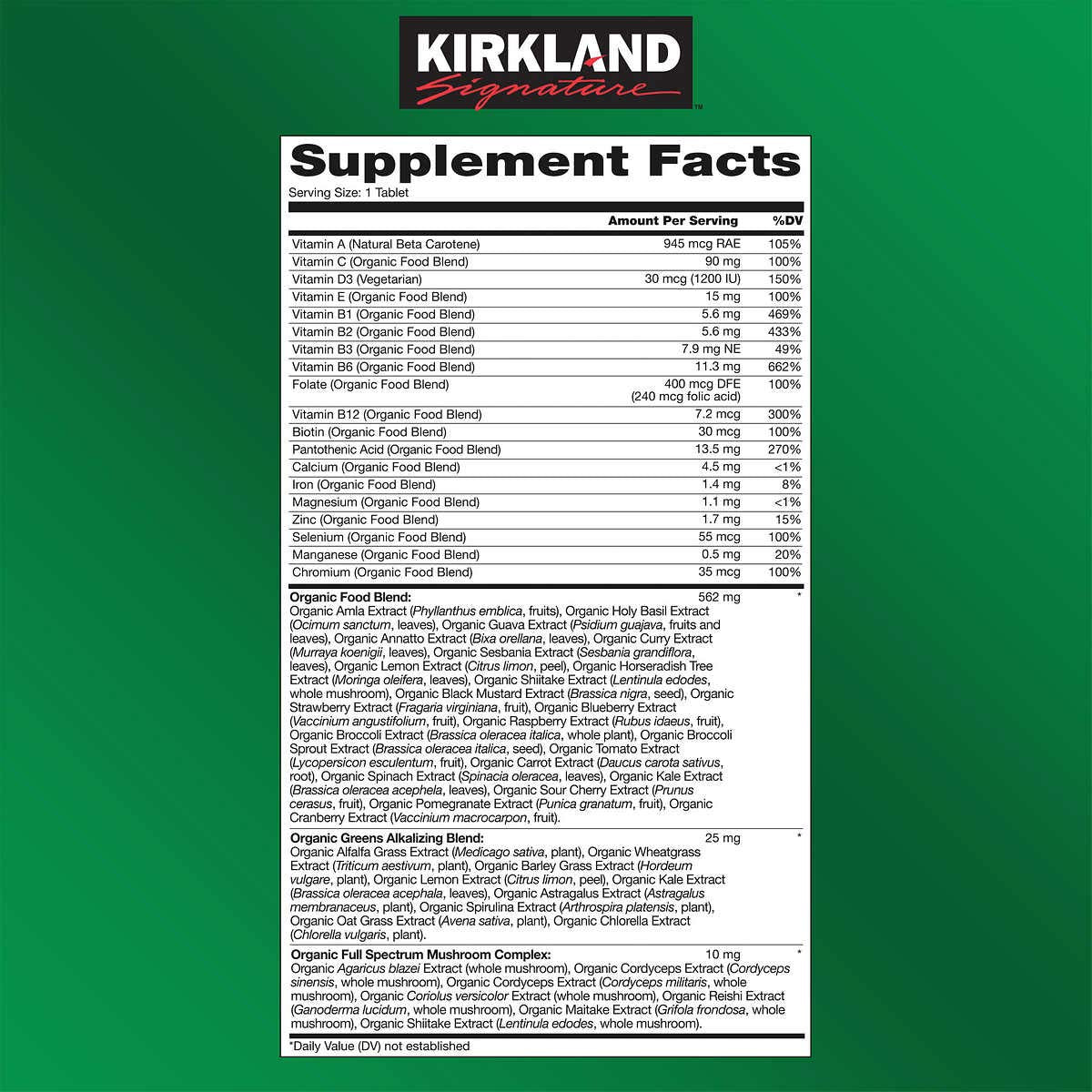 KIRKLAND Signature USDA Organic Multivitamin, 80 Coated Tablets